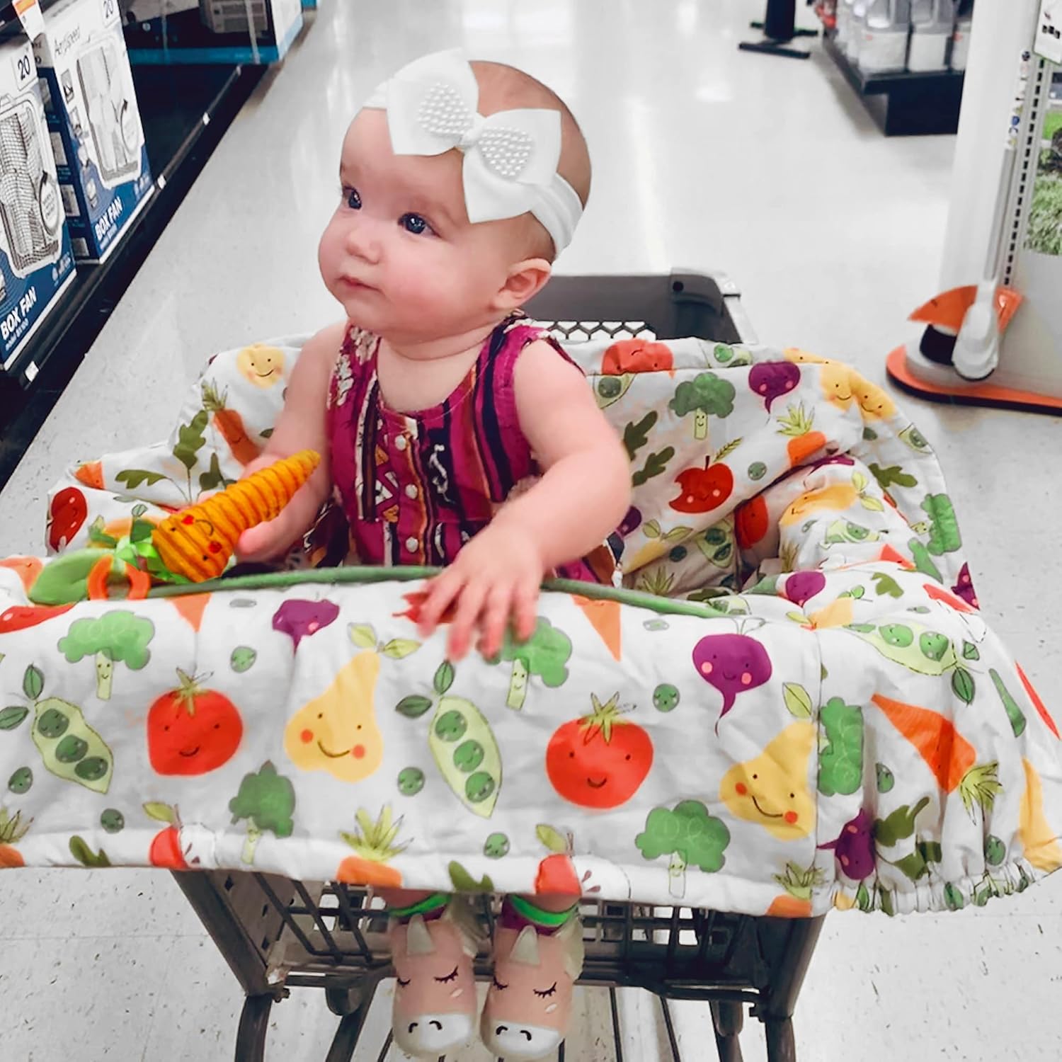Boppy Shopping Cart and High Chair Cover | Multi-Color Farmers Market Veggies with Attached Plush Carrot Toy| 2-Point Safety Belt | Wipeable, Machine Washable | 6-48 Months : Baby