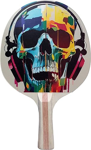 Skull - Raqueta de ping pong con diseño colorido para auriculares, raqueta de tenis de mesa prémium de 5 capas (rojo en la parte posterior)