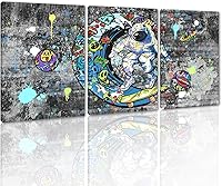 Vista 24 de Pintura de graffiti de árbol de la suerte sobre lienzo, 3 paneles, arte abstracto de árbol de deseos, póster impreso para sala de estar, dormitorio