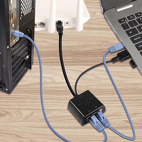 Miniatura 2 de QIANRENON Adaptador divisor de red compartida 1 en 2 (dos puertos para acceso simultáneo a Internet) RJ45 1 macho a 2 hembras 100M Ethernet