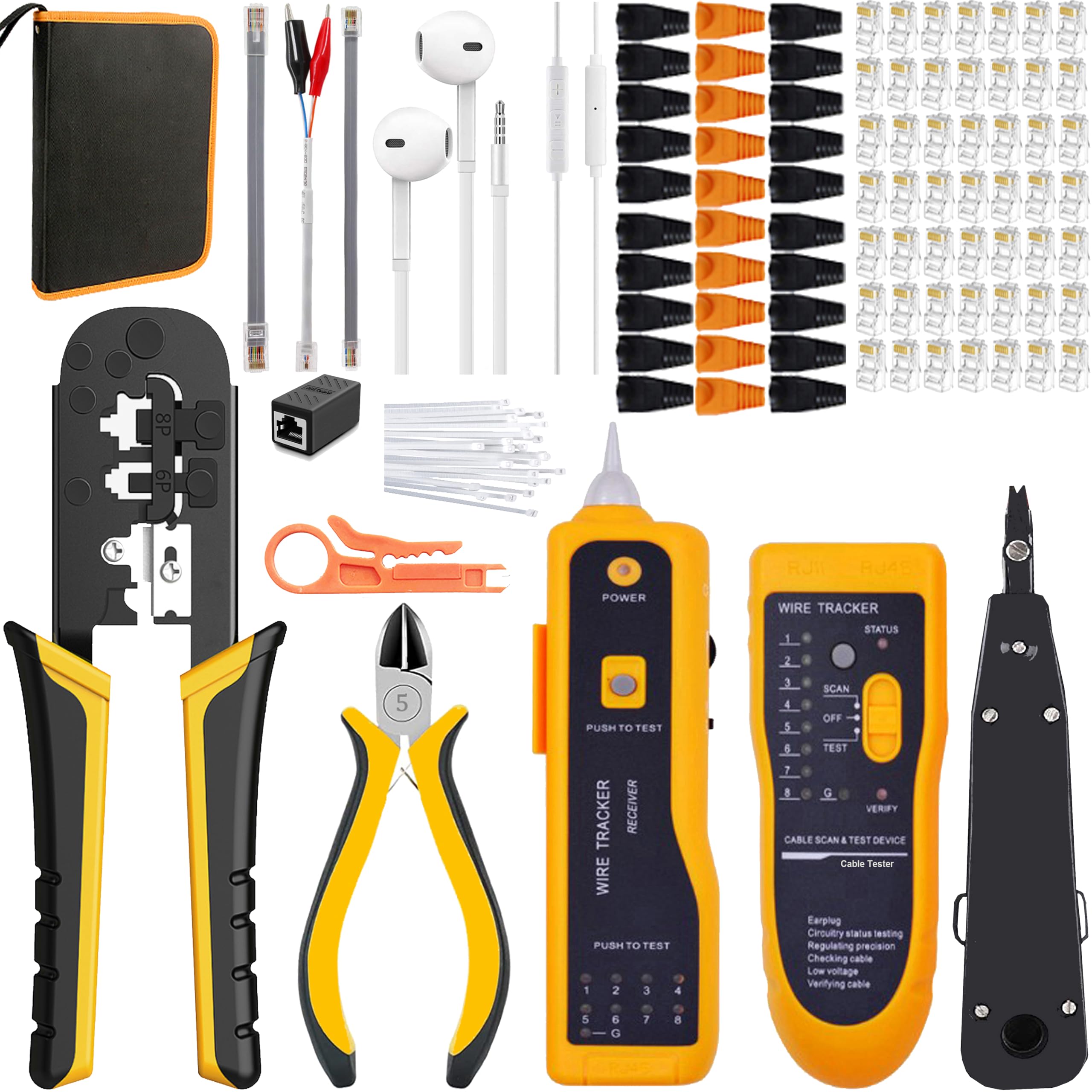 TAIWAIN Kit d'outils de sertissage RJ45 CAT5 - Testeur de câble Cat6, entretien réseau Ethernet RJ12/RJ11 - Kit de réparation LAN - Orange