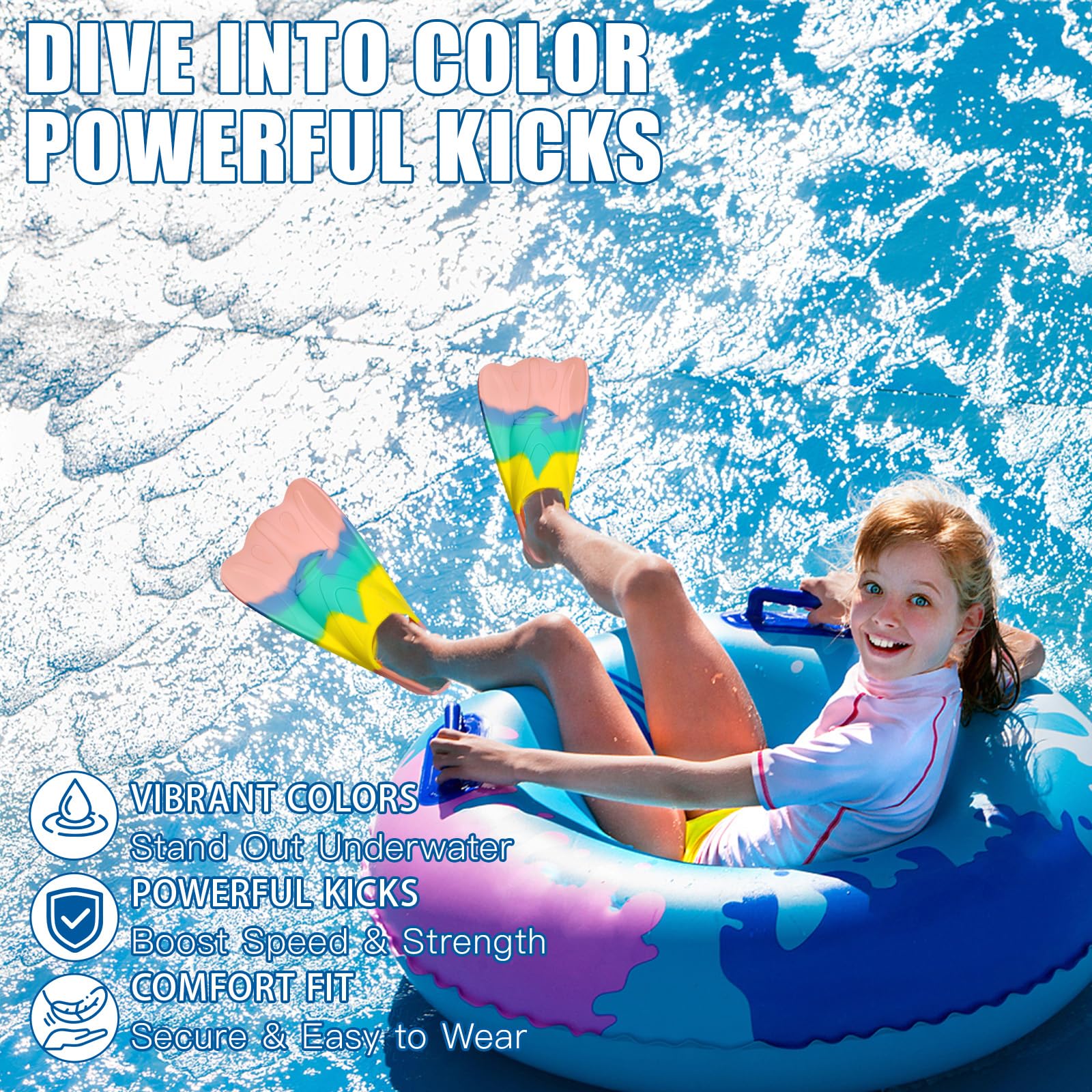 Aletas para niños, 100% silicona, aletas de sirena para niños, aletas cortas para entrenamiento de buceo y natación, cómodas aletas para niños y niñas