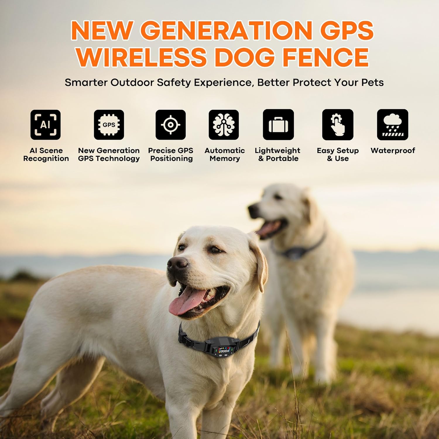 GPS Wireless Dog Collar Fence System, Electric Fence for Dogs with UBLOX Chip, 55-6000FT Range, 4-Zone Progressive Correction & 3 Modes, IPX7 Waterproof GPS Dog Collar for Outdoor Use