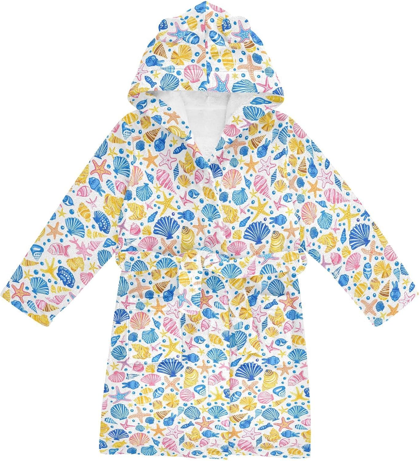 senya Conch Shells Toddler Hooded Bathrobe Kids Soft Plush Bath Towel Robes for Boys Girls 2-12 Years