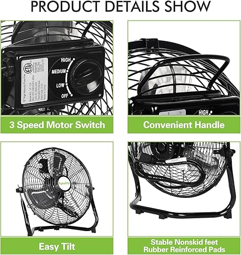 Miniatura 7 de hykolity Ventilador de piso de alta velocidad de 20 pulgadas, ventilador industrial de metal resistente de 3 velocidades 4650 CFM con sistema de