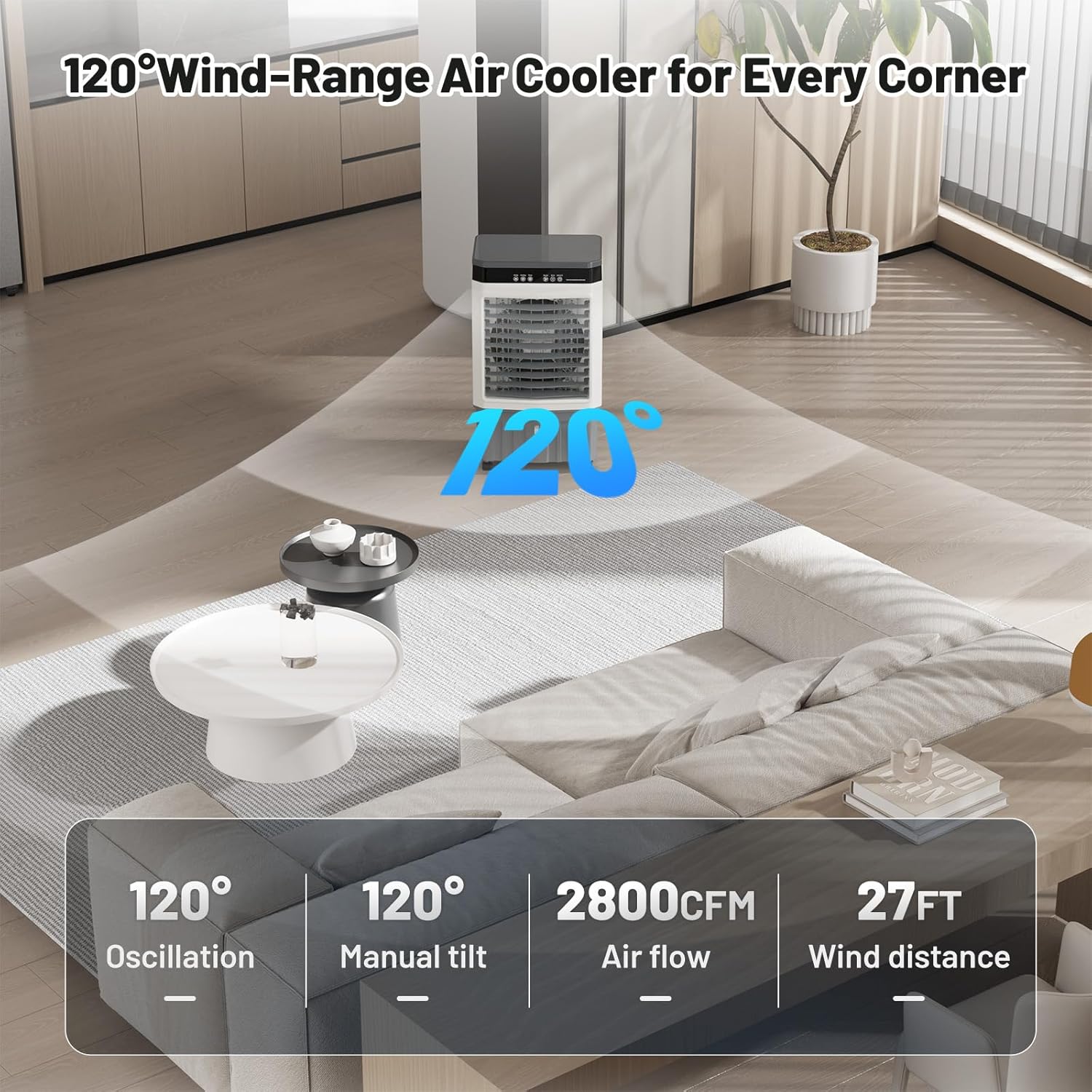 VCJ 2800CFM Swamp Cooler, 8.3 Gal 3-in-1 Portable Evaporative Air Cooler with Remote, 120° Oscillation, 3 Speeds, 12H Timer, 6 Ice Packs, Air Cooling Fan for Bedroom Room Office Garage