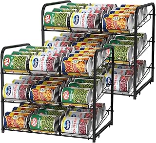 NORCEESAN Stackable Can Rack Dispenser 2 Pack Can Storage Rack Organizer Can Food Storage Rack Holds Up to 72 Cans for Kitchen Cabinet Countertops, Black