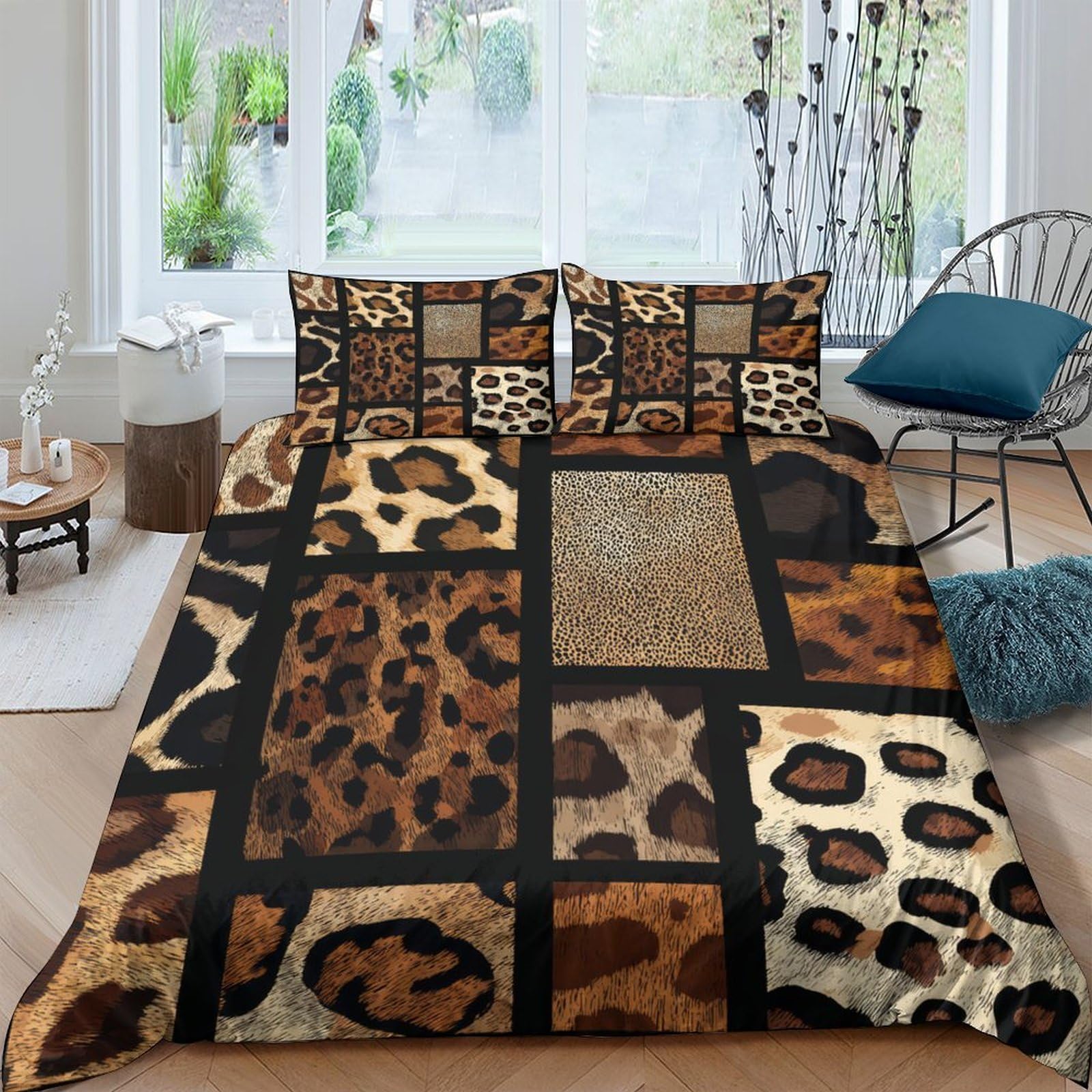 Ctjqhvkz Style-9 3D Printed Leopard Patchwork Fitted Sheet Microfiber Soft Breathable Animal Print Bed Cover For Bedroom Dorm Decor Single（135X200cm）