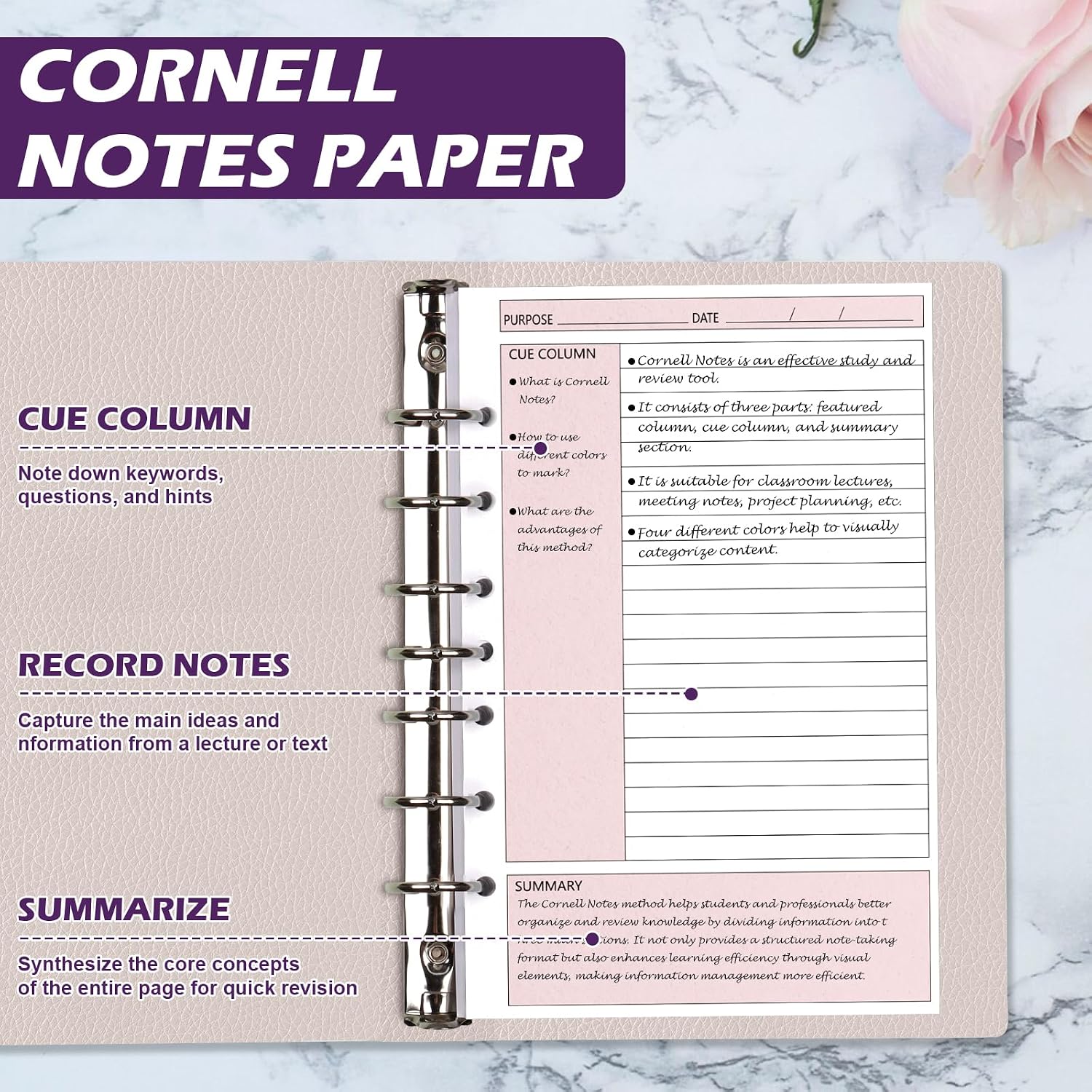 100 Sheet 7-Hole 5.5" x 8.5" Lined Filler Paper for 3 or 7 Ring Binder College Ruled Cornell Notes Loose Leaf Paper for Mini Binders Half Letter Planner Refill Mini Binder Inserts for School Office image 4
