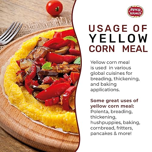 Miniatura 4 de Spicy World Harina de maíz amarillo molido mediano 4 libras (64 onzas), ideal para pan de maíz, magdalenas