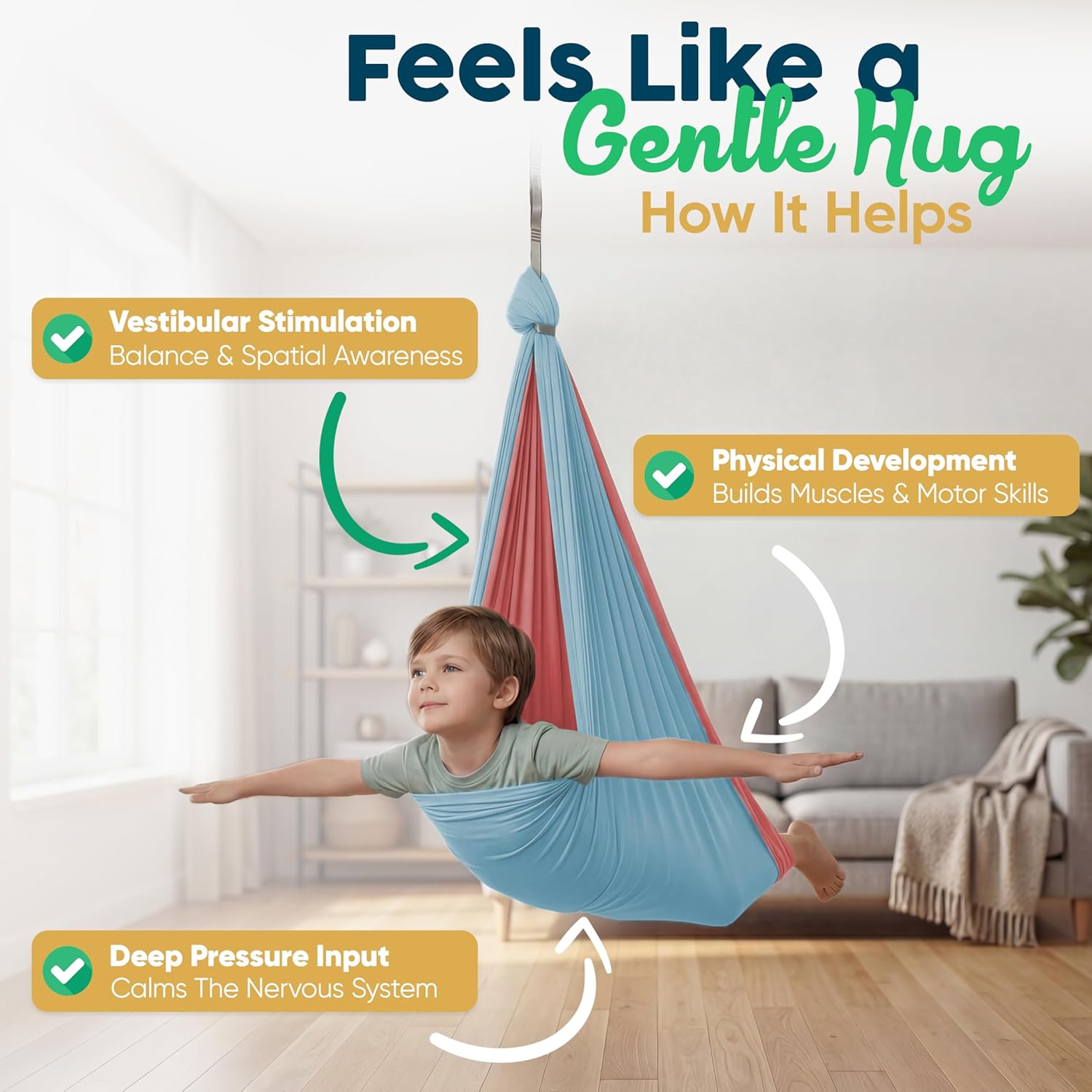 Sensory Swing for Kids Indoor Outdoor - Calming Cocoon Therapy Swing, Holds 300lbs - Hug-Like Sensory Hammock with 360° Swivel Hardware for Autism, ADHD, SPD Support