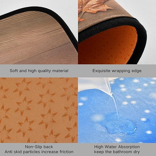 Miniatura 4 de Burbuja Maple Leaves on Wood Kitchen Rug and Mat Set of 2, Absorbent Washable Non Skid Comfort Standing Floor Mat for Kitchen Bathroom Living Room