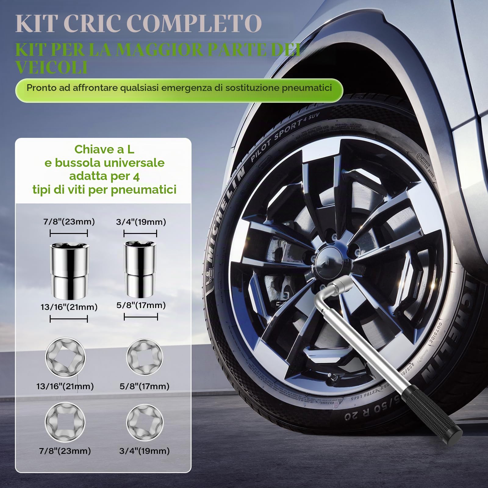 IMAYCC Cric Per Auto 2.5T/2500kg, Cric Auto Con Universale Tampone In Gomma, Cric Portatile Per Auto Con Chiave Per Dadi Ruota, Kit Emergenza Auto Per SUV MPV Tesla,Manutenzione e La Riparazione