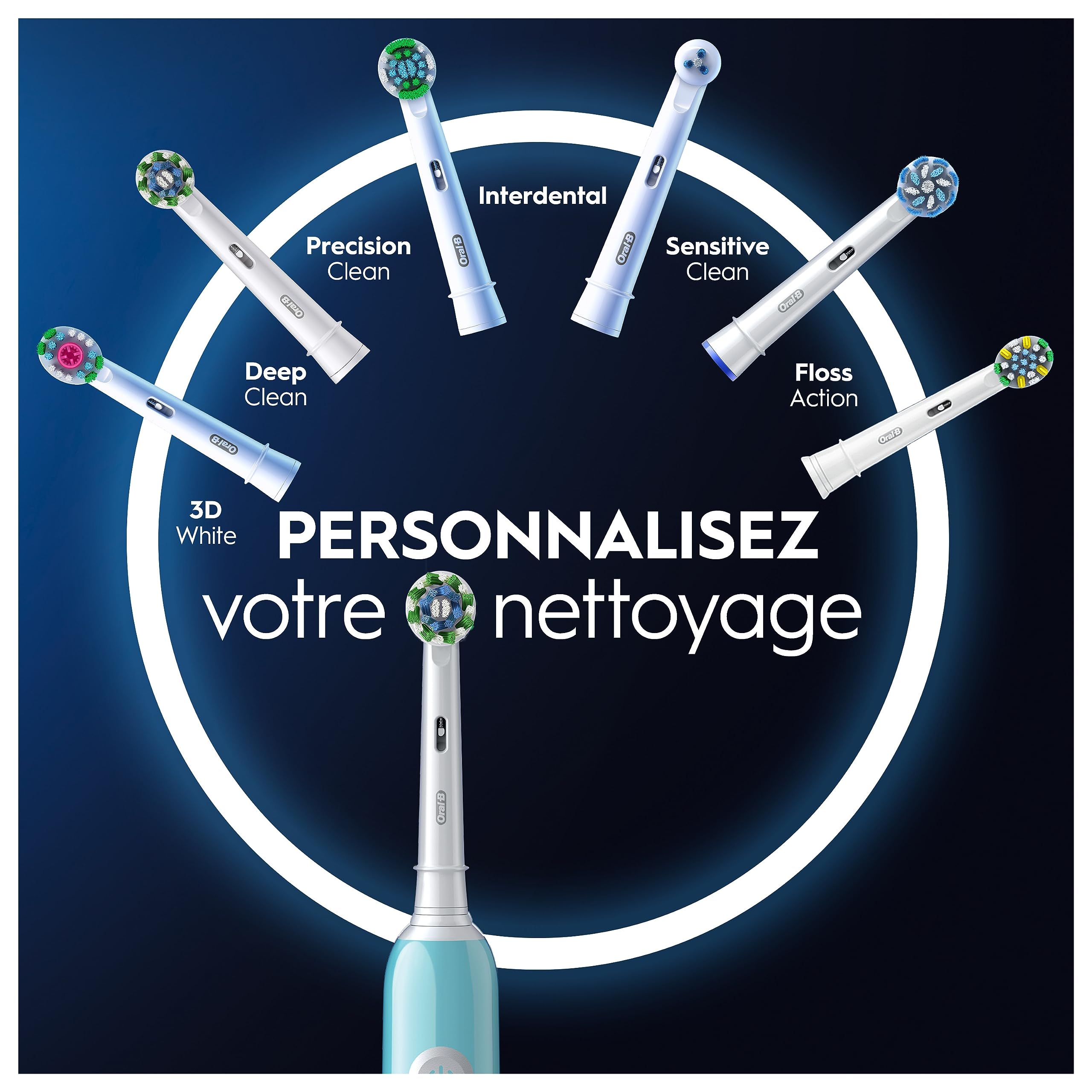 Oral-B Brosses A Dents Electriques Pro 1 Bleue Et Noire, 3 Modes De Nettoyage 3D Dont Douceur, Brossage Avec Des Oscillo-Rotations Et Pulsations, 2 Brossettes De Rechange Rondes Oral B, Chargeur