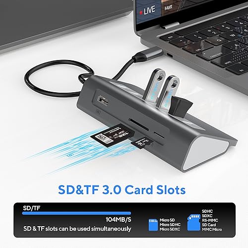 Miniatura 7 de Adaptador multipuerto USB C, estación de acoplamiento USB-C 9 en 1 con HDMI 4K, 5Gbps tipo C 3.0, USB-A3.02.0, 100W PD, SDTF para MacBookPro