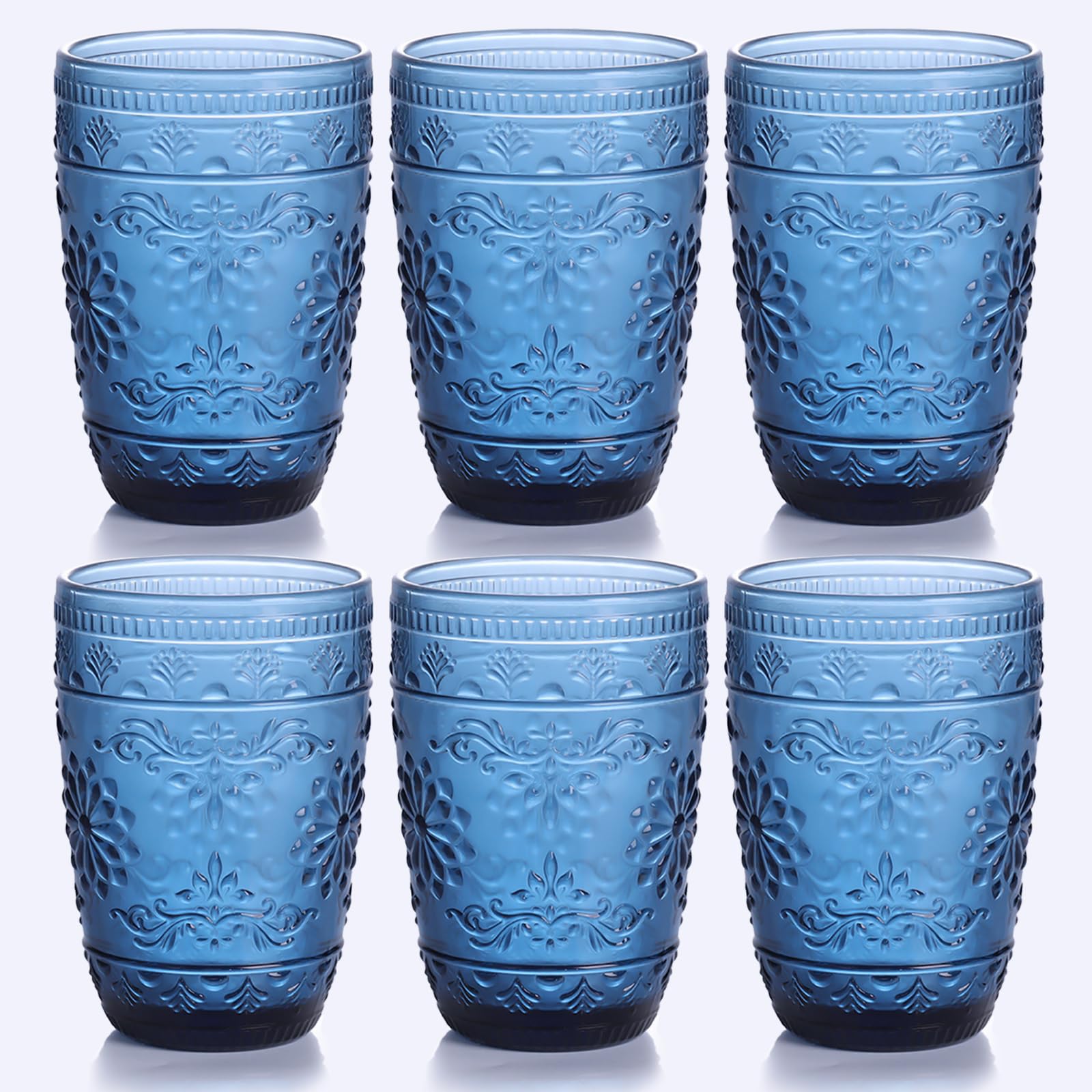 abrwyy 6Pcs 14OZ Drinking Highball Beverage Glass Cup, Blue Drinking Glasses, Colored Glassware Set for Party Wedding, Home, Office, Water, Juice,