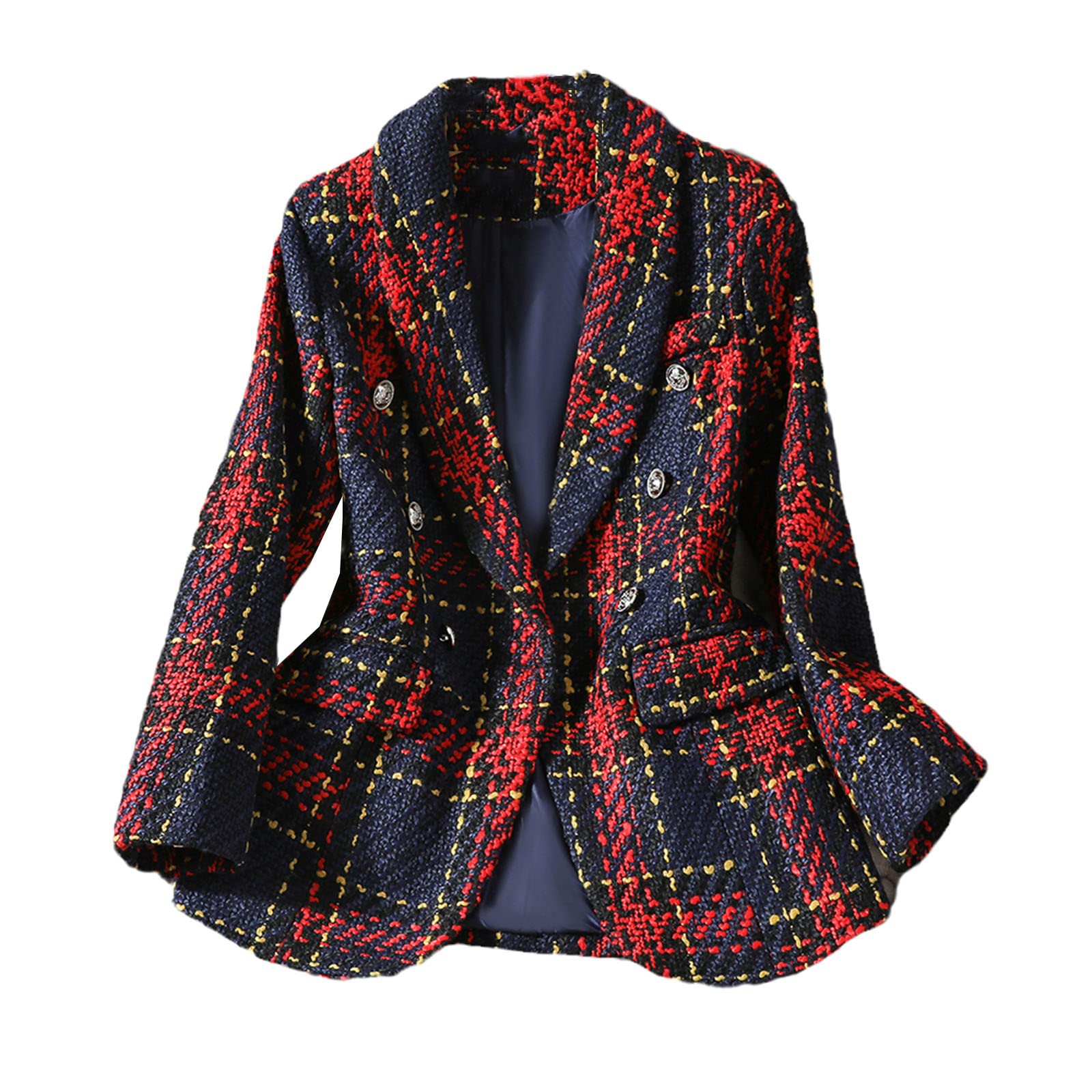 Winter Slim Blazer Womens Fashion Red Plaid Coat Ladies Casual Single Breasted Jacket