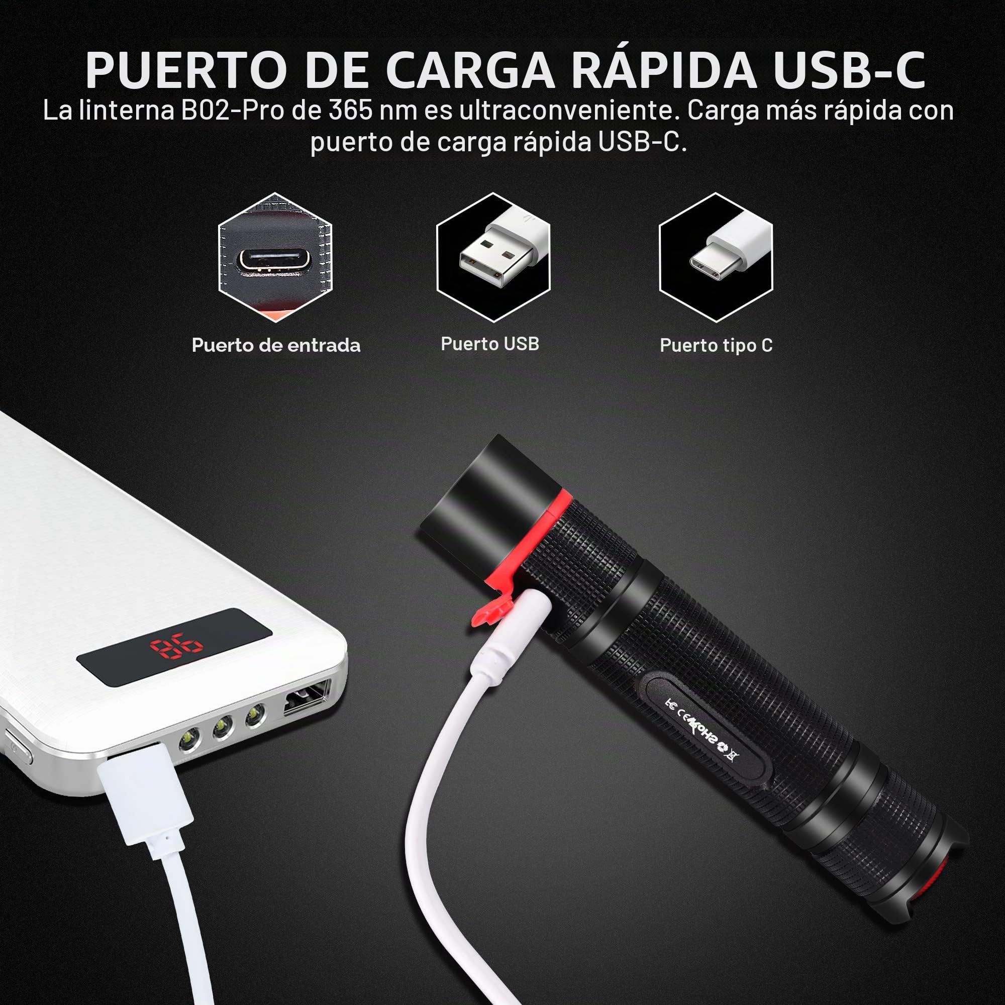 DARKBEAM Ultravioleta Luz UV 365nm Linterna Lamparas LED Negra, Potente Mini Blacklight Flashlight 370nm Portátil - Detector para Orina de Mascotas, Billetes, Epoxy Resina, Escorpión, Minerales