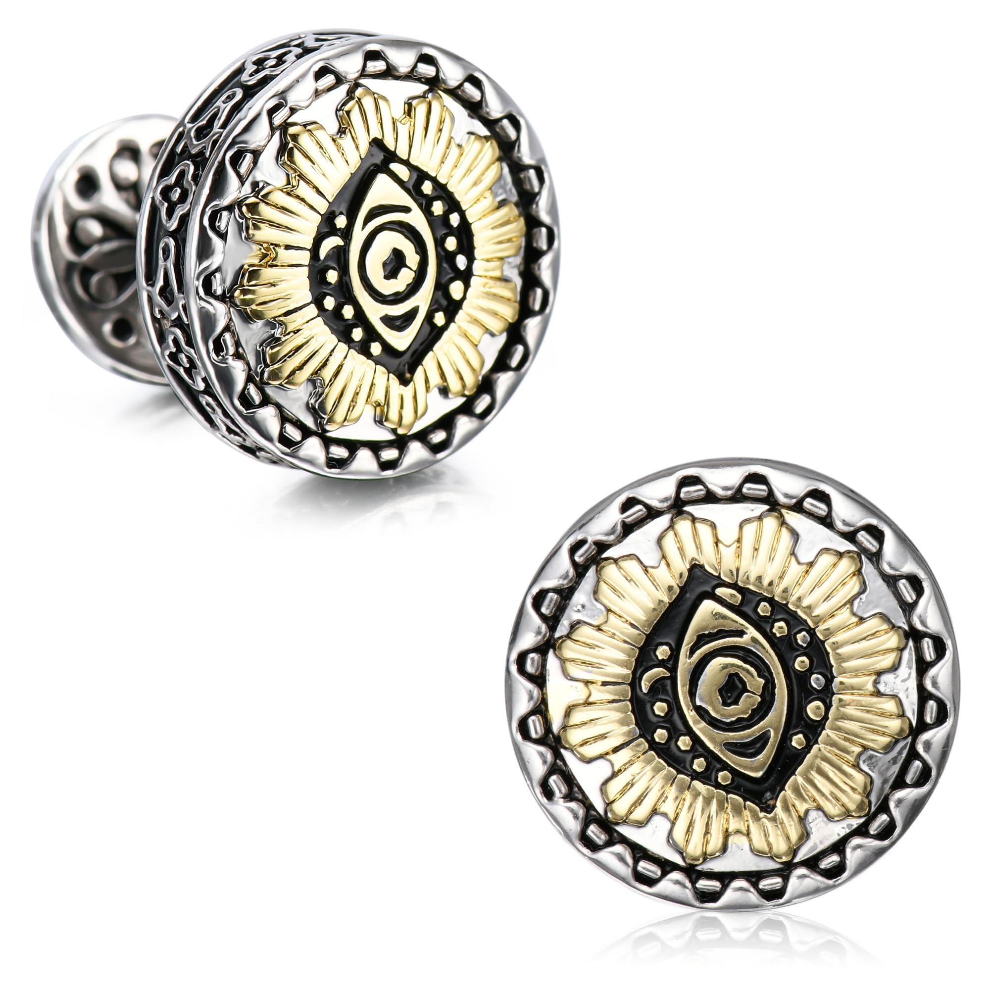 Gemelli d'oro 18 carati e platino - Eye Totem Design, regali per uomini e testimoni, con confezione regalo, ideali per matrimoni e affari