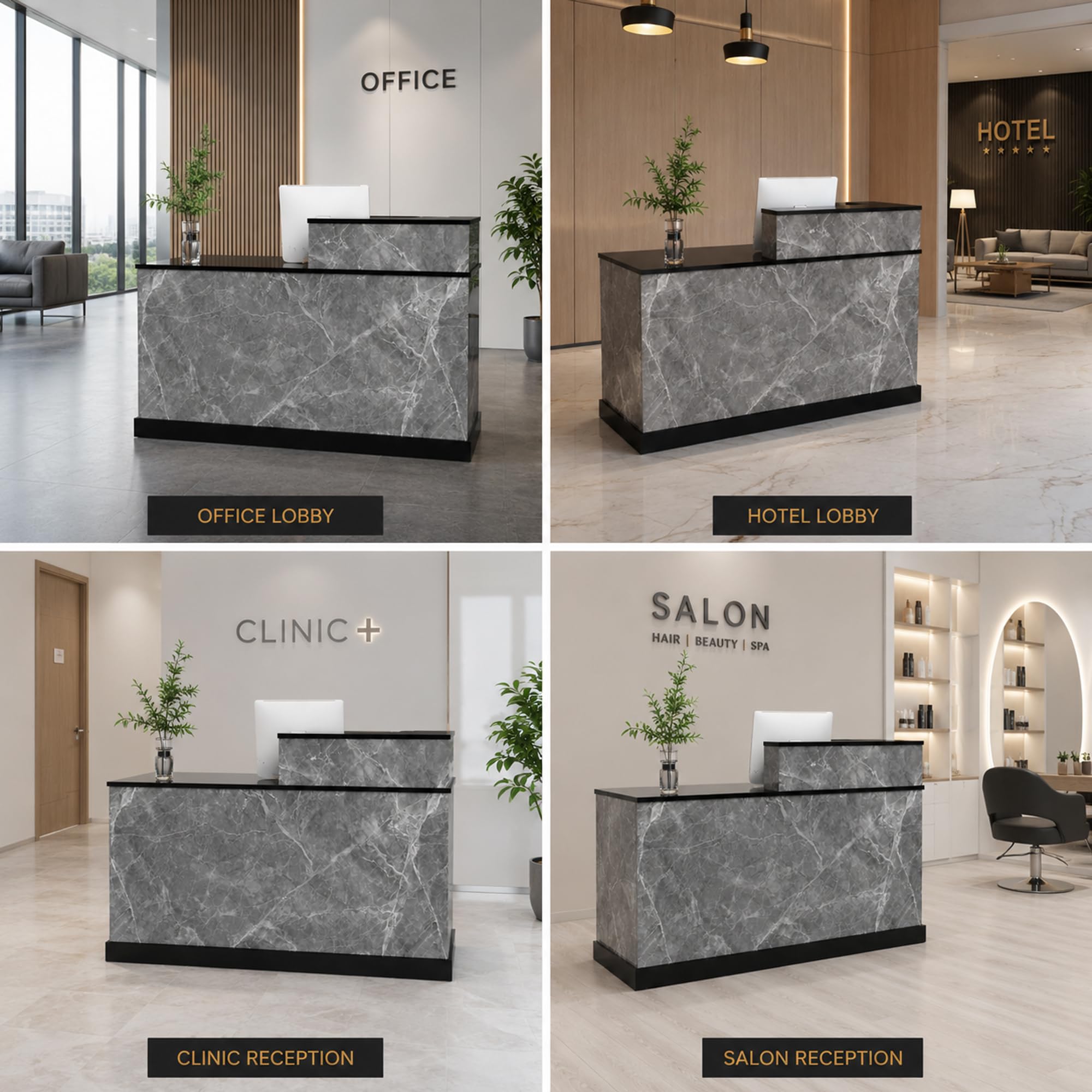 JSLJDM Mostrador Recepción 160 cm con Cajón con Cerradura y Estantes, Mostrador Moderno Efecto Mármol para Oficina, Tienda, Salón de Belleza y Recepción Left