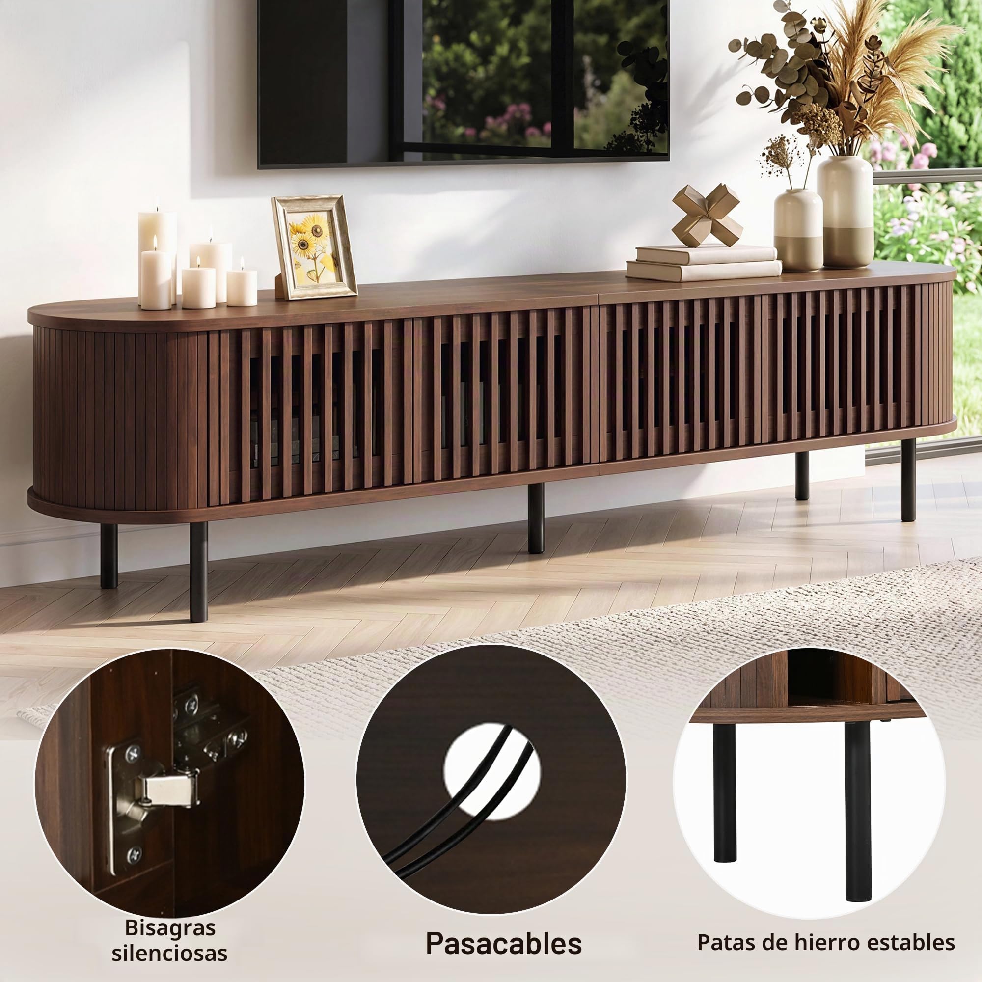 Mueble bajo para TV con 4 puertas, 178 cm, nogal