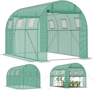 Aufun Gewächshaus 200x300x200 cm Foliengewächshaus Winterfest, Tomatenhaus mit 6 Fenstern & Tür, 140g/m² PE-Folie, Folientunnel mit verzinktem Stahlrahmen,Treibhaus für Garten, Balkon & Anzucht