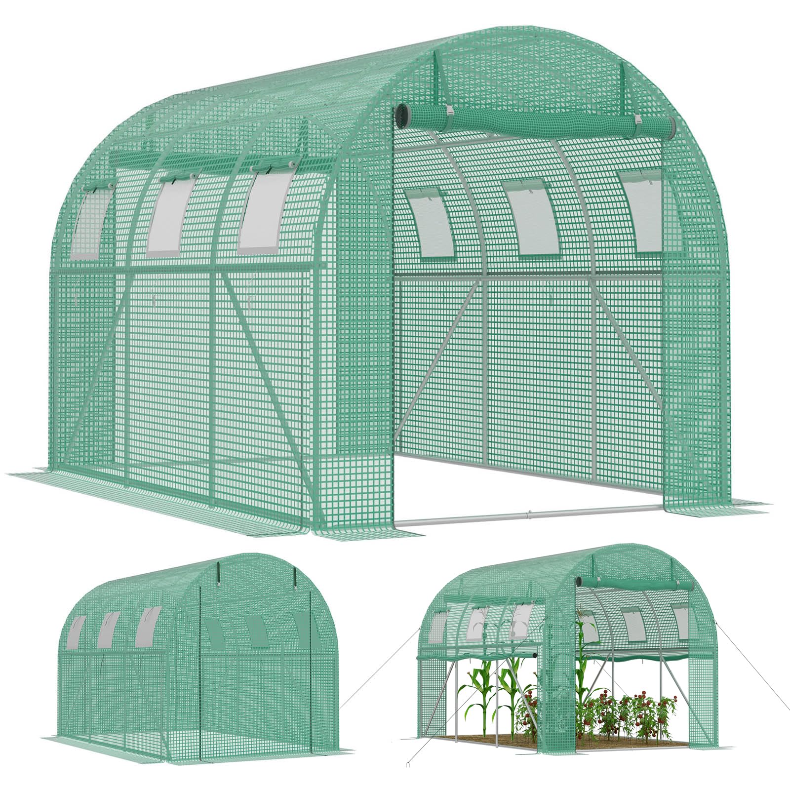 Aufun Gewächshaus 200x300x200 cm Foliengewächshaus Winterfest, Tomatenhaus mit 6 Fenstern & Tür, 140g/m² PE-Folie, Folientunnel mit verzinktem Stahlrahmen,Treibhaus für Garten, Balkon & Anzucht