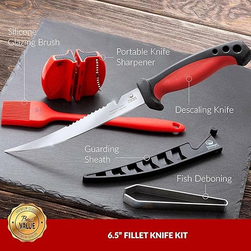 Miniatura 2 de Kit de cuchillos de filete de 65 pulgadas  Cuchillo multifuncional de acero inoxidable para deshuesar y desescalar peces con funda  afilador de