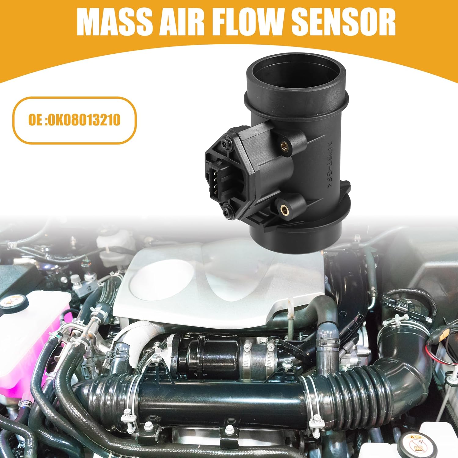 Car Mass Air Flow Sensor No.0K08013210 - Vehicle Mass Air Flow Sensor - for Kia Sportage 1995-2002 Plastic Metal Black - 1 Pc