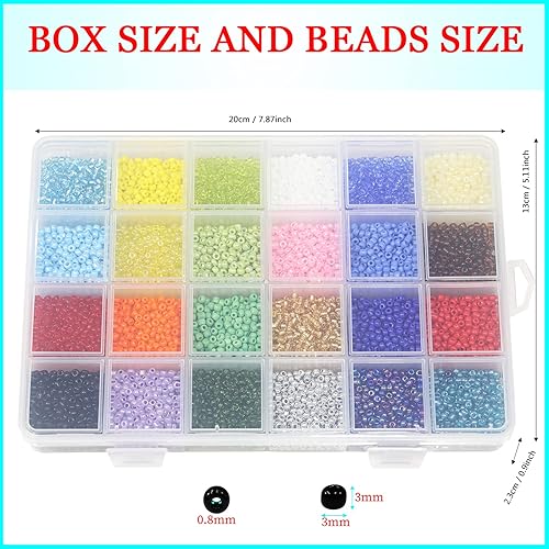 Miniatura 4 de Tamaño 80 - Cuentas de cristal para manualidades de 0.118 pulgadas (0.118 in), juego surtido con caja organizadora para fabricación de joyas (24