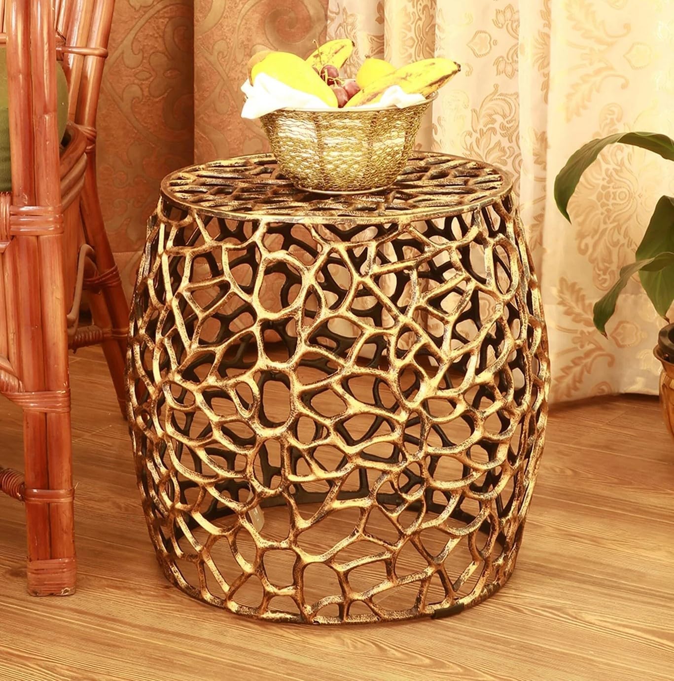 Zeckos SPI Home Bronze Finish Cast Aluminum Branch and Lattice Pattern Garden Stool Outdoor Décor