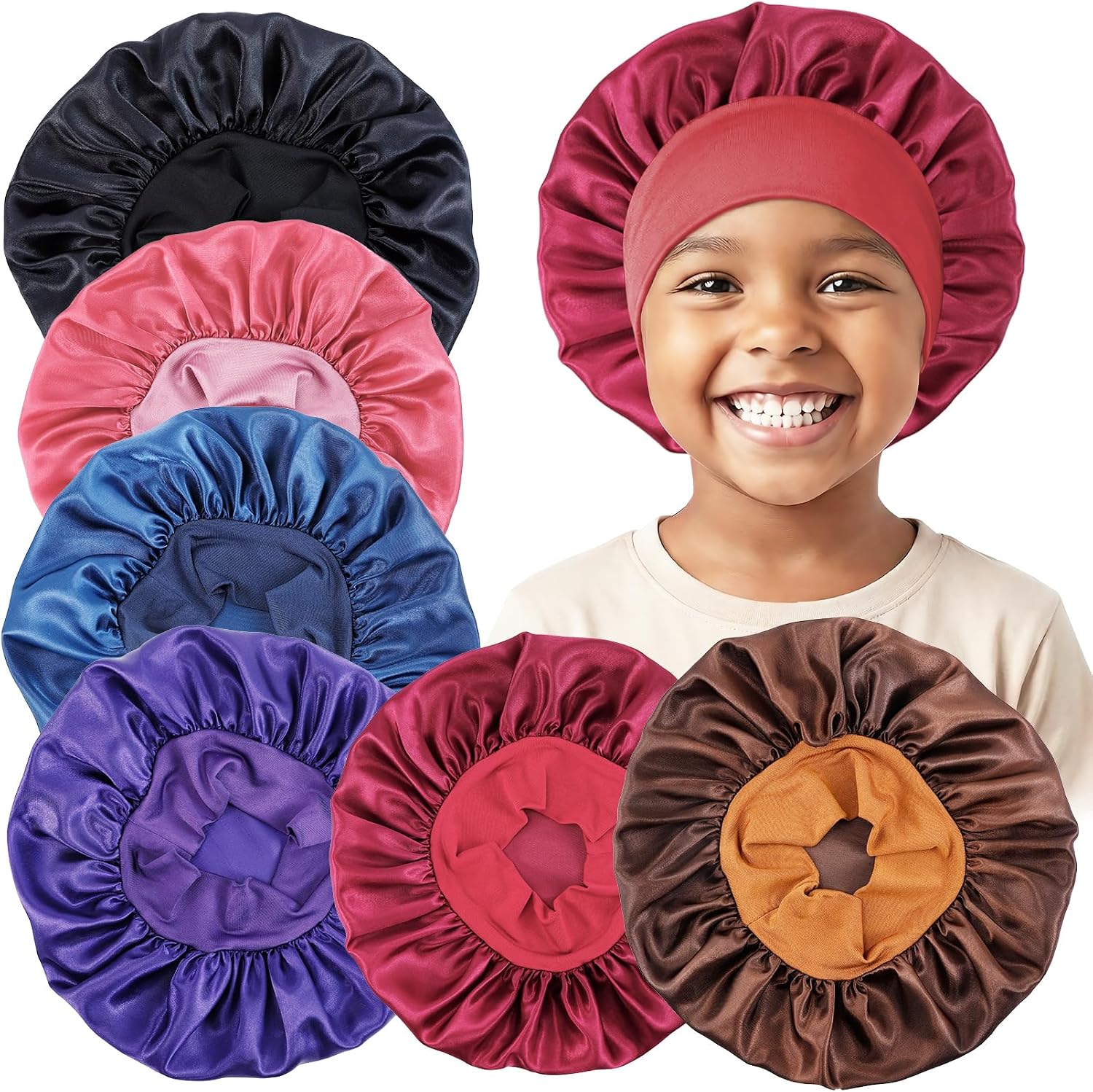 6 PCS Satin Bonnet Kids Set, Toddler Bonnet, Silk Sleep Cap, 6 Color | Kids Bonnet Bulk, Soft Kid Hair Bonnet for Sleeping, Girls Toddler, Curly Hair and Braids