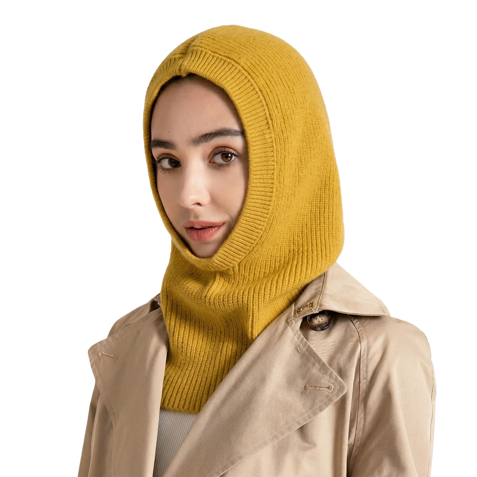 ZLYC Damen Winter Sturmhauben Stricken Winddicht Beanie Mütze Kapuzenschal