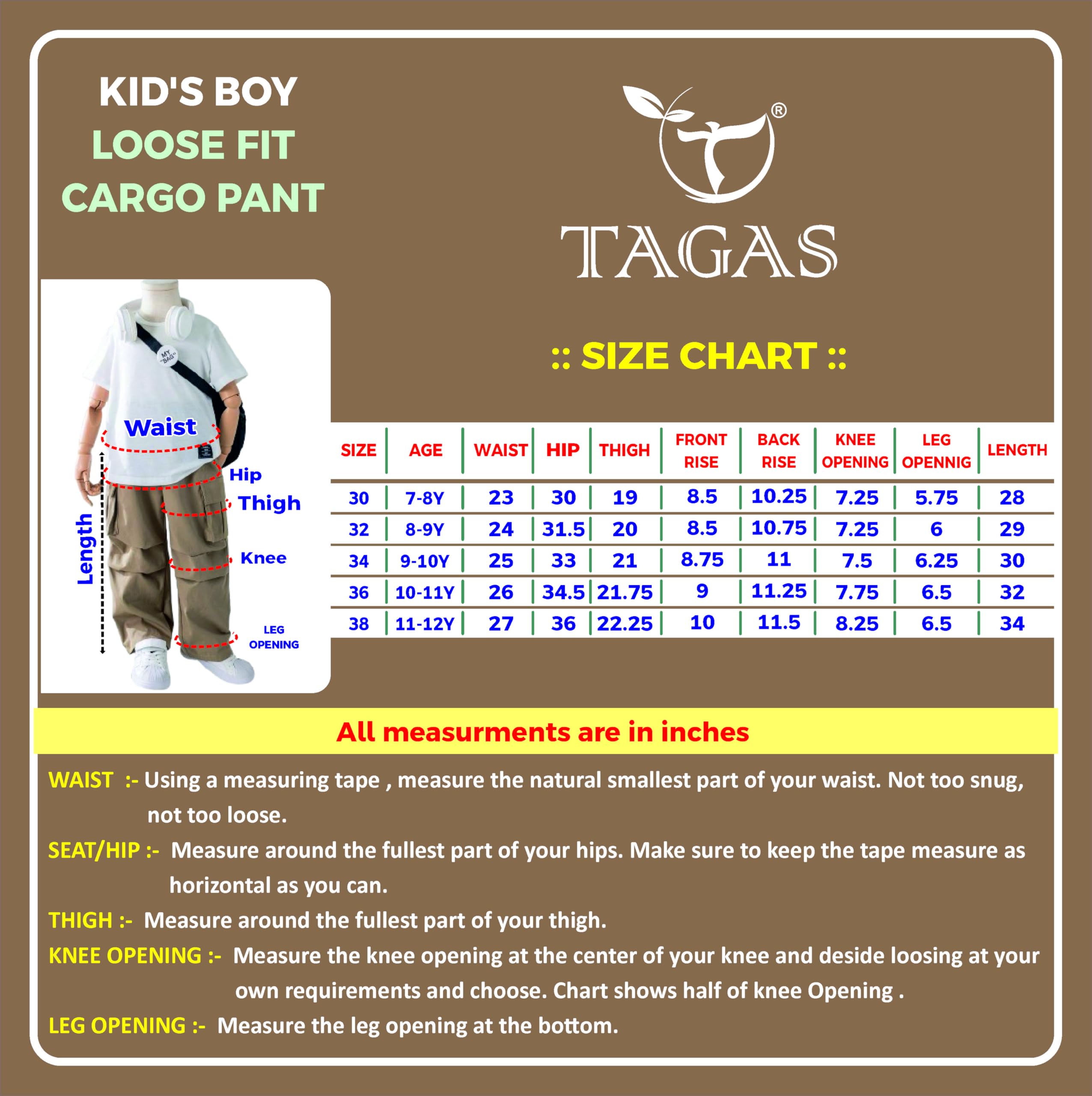 TAGAS Pantaloni cargo con tasca laterale per ragazzi || Pantaloni cargo || Cargo regolare Slim per bambini ||Pantaloni rilassati ||Pantaloni per ragazzi ||Boy Cargo comodo sciolto ||Pantaloni da