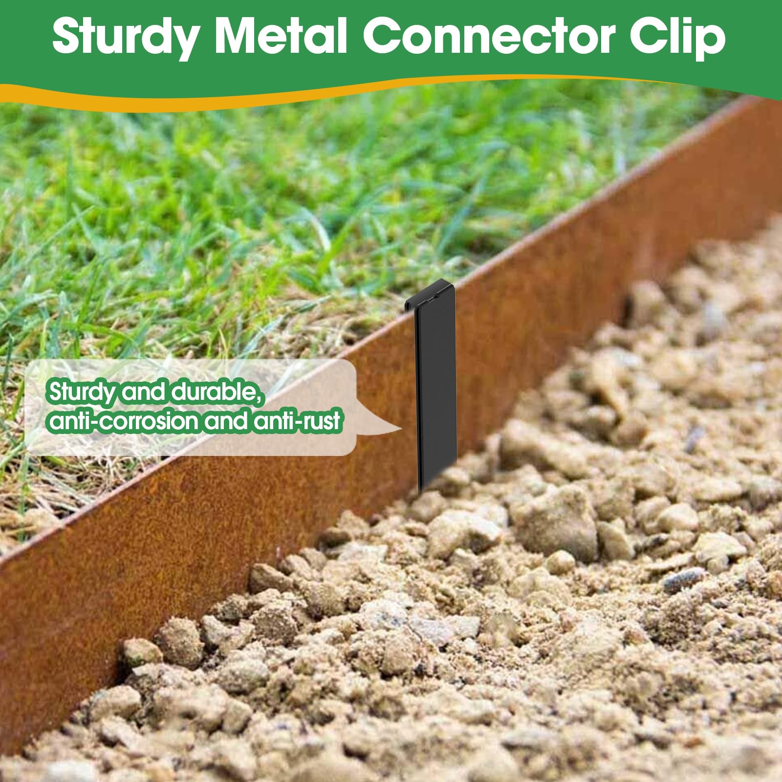 4 Pack Clips De Connexion, Piquets Métalliques Hauteur Cor-Ten Pour Bordure De Paysage En Acier De 6 & 8 & 14 Pouces, Noir, 16.2 Po