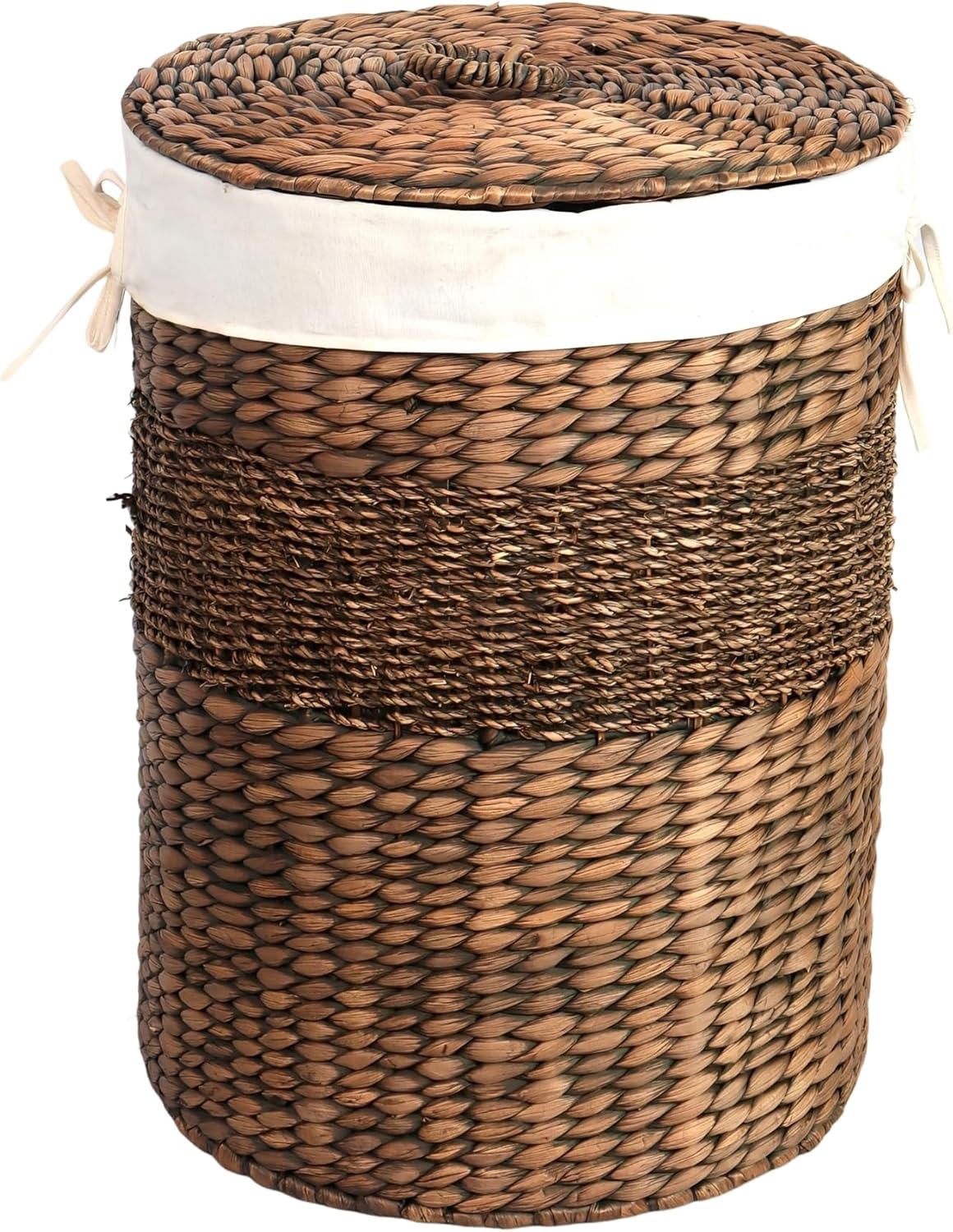 Nivora Water Hyacinth Round Laundry Hamper, Choco Brown – Woven Clothes Basket with Removable Liner and Lid for Bedroom, Bathroom, or Nursery Laundry