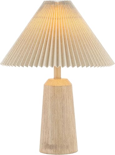 Miniatura 1 de JONATHAN Y JYL1146A Arvid - Lámpara de mesa LED de resina escandinava rústica de 20.5 pulgadas con pantalla plisada, acabado de madera beige, para
