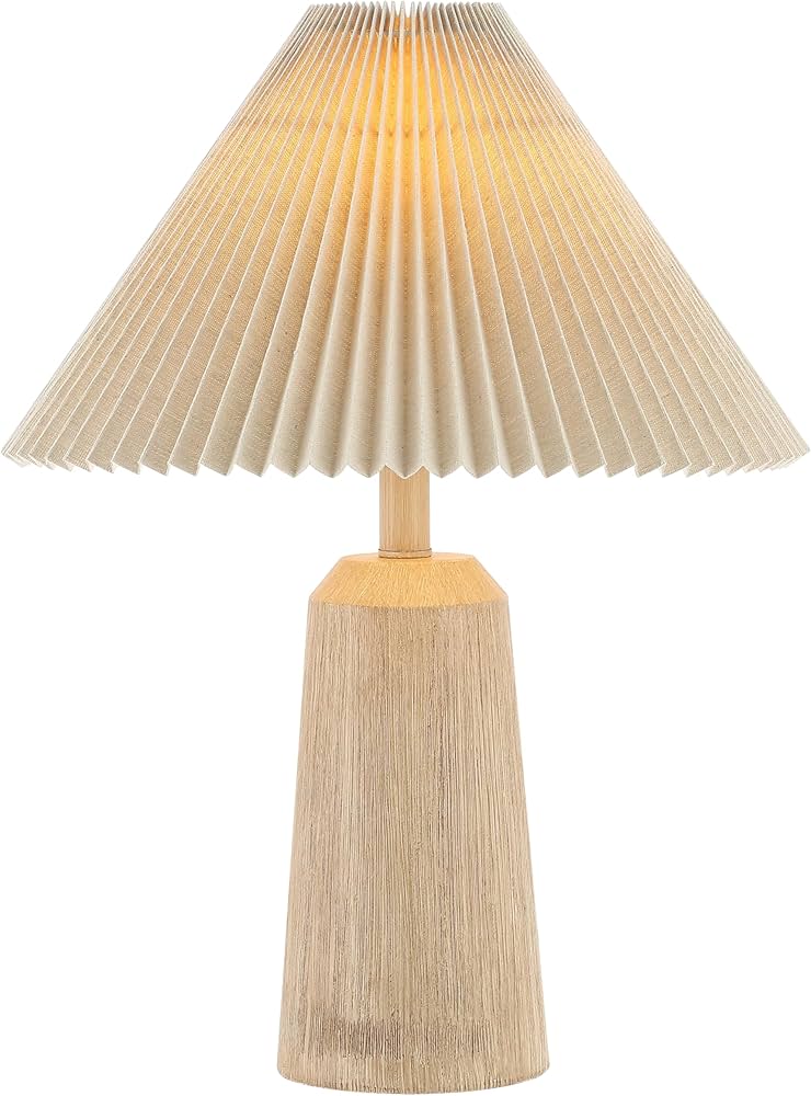 JONATHAN Y JYL1146A Arvid 20.5" Rustic Scandinavian Resin/Iron Lighthouse LED Table Lamp with Pleated Shade, Beige Wood Finish, for Bedroom, Living Room, Entry Console