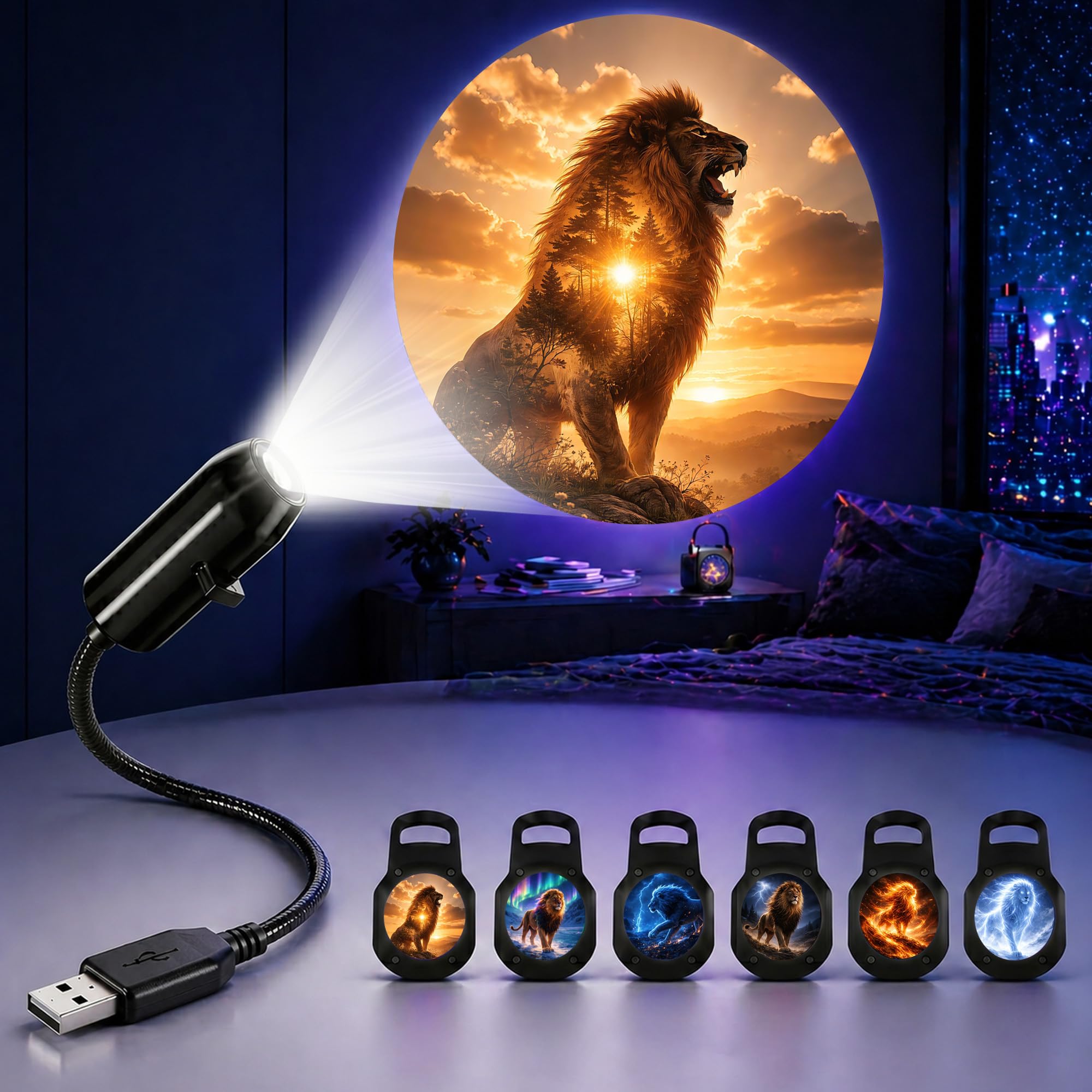 TnLnYn Lion Projector Night Light 2-in-1 USB Mini LED Projection โ image 1
