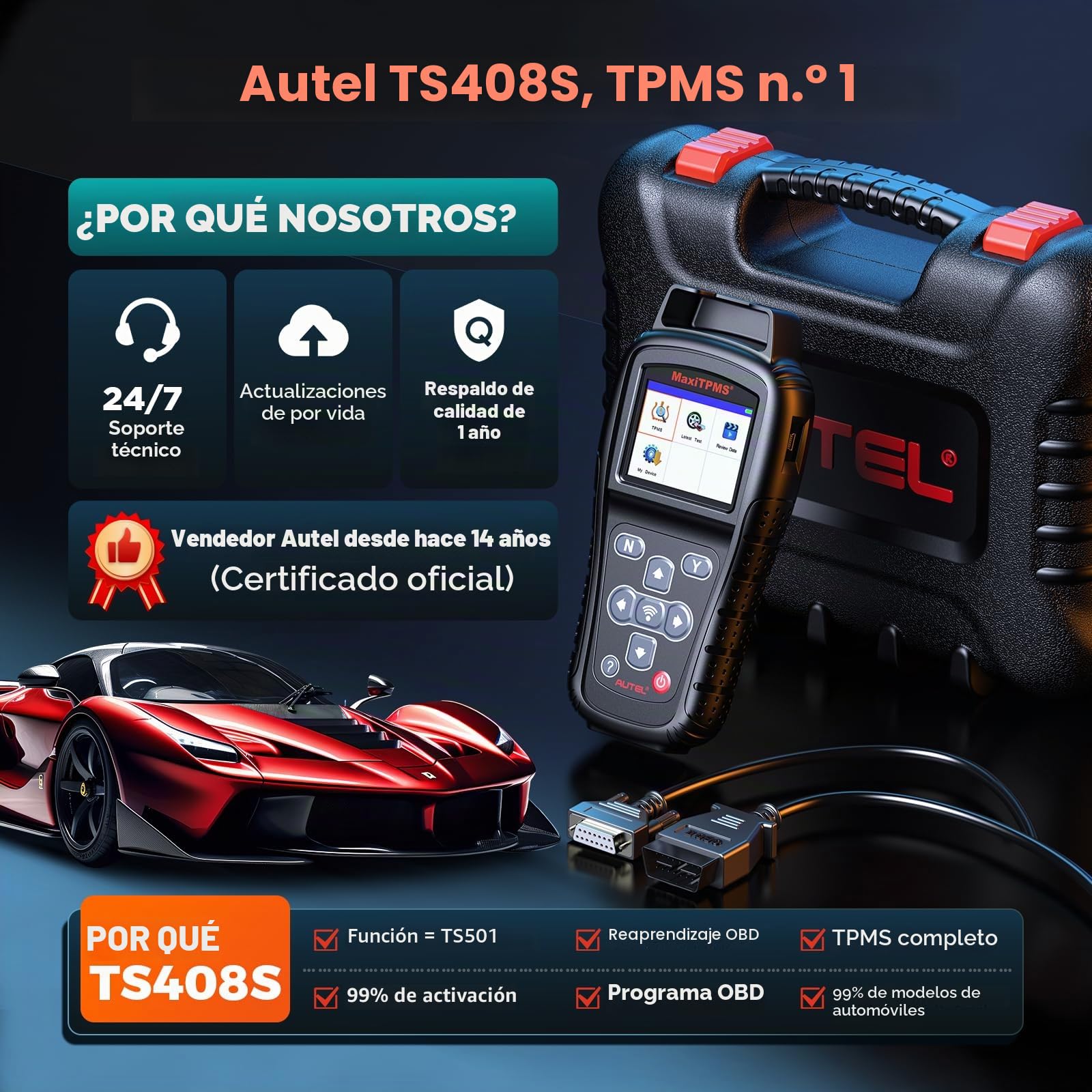 Autel MaxiTPMS TS408S Herramienta de Reaprendizaje TPMS: 2024 Herramienta de programación TPMS, Reinicio TPMS, Diagnóstico, Lectura, Borrado TPMS DTC, Actualización TS408/TS401, Igual Que TS501(Pro)