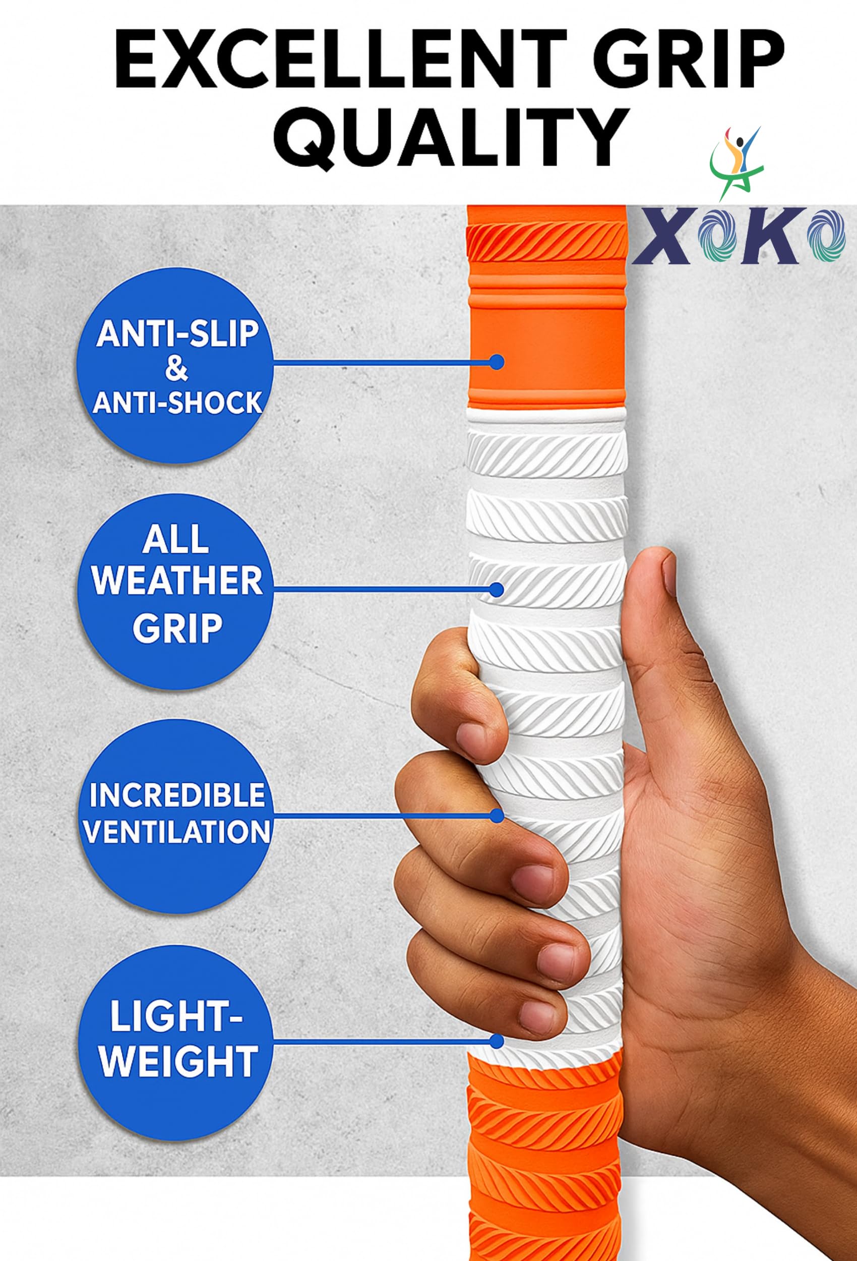 XOKO Cricket Bat Grip | Anti-Slip Rubber Handle | Ultra Tacky | Pack of 6 | High-Performance Grip for Enhanced Bat Handling 2