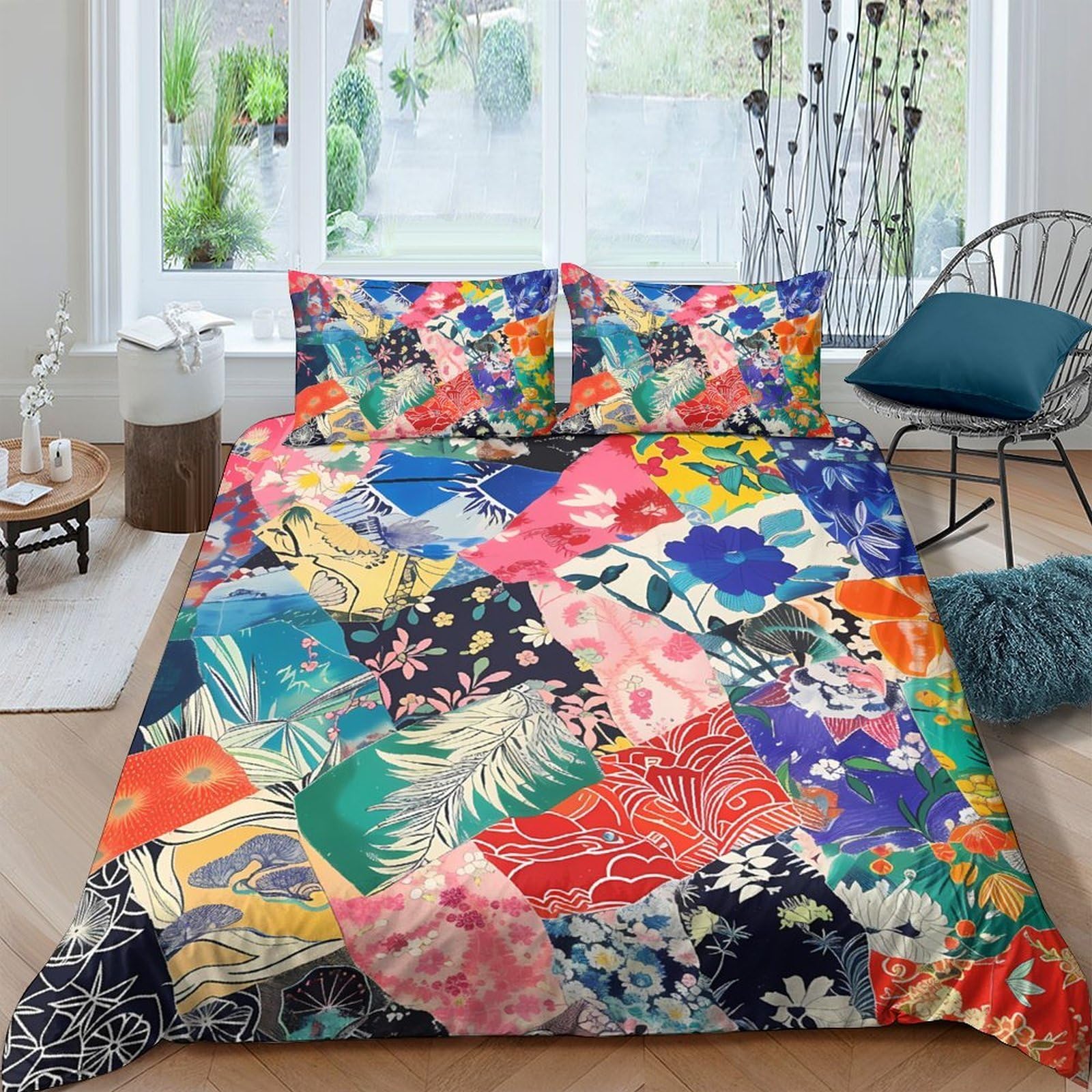 Ctjqhvkz Style-5 3D Printed Colorful Patchwork Fitted Sheet Microfiber Soft Floral Abstract Bed Cover For Bedroom Guest Room Decor Single（135X200cm）