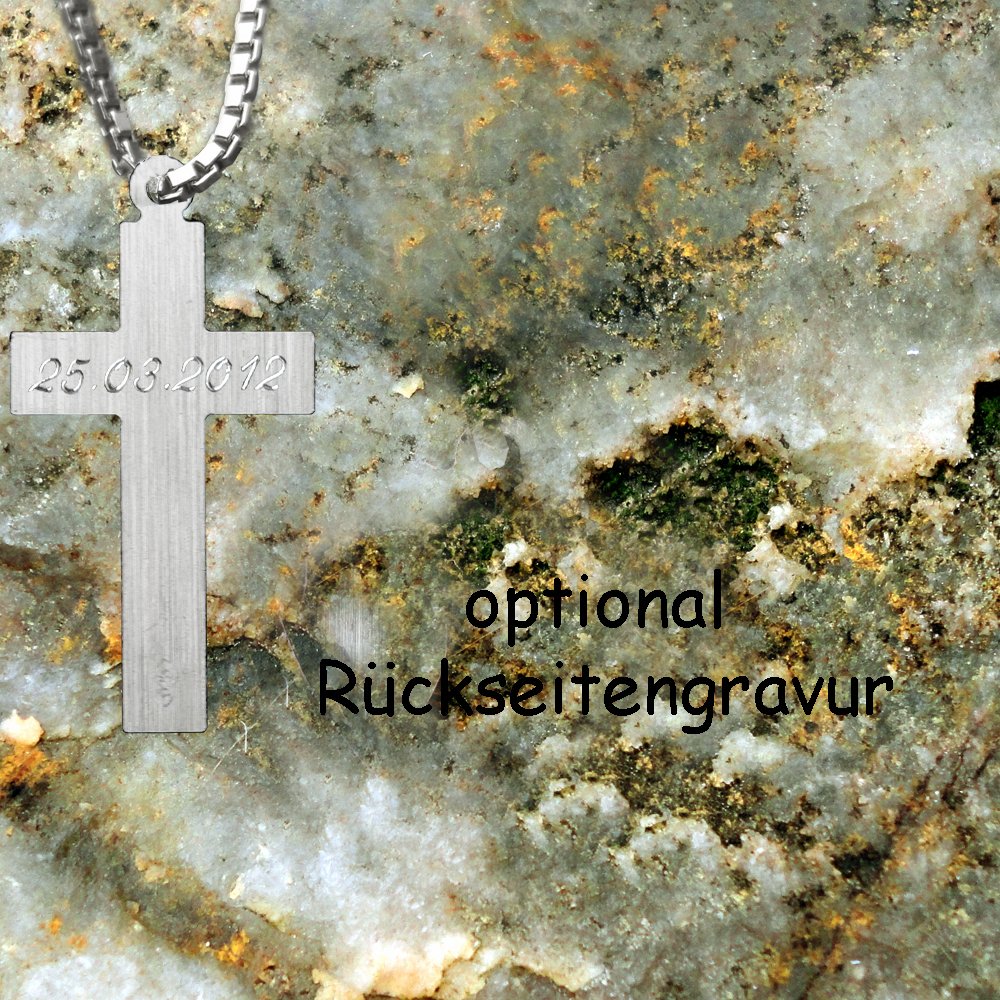 Silber Anhänger Kreuz 925 Sterling Silber mit SOFORTGRAVUR + VORSCHAU: Gravur eines Vornamens inklusive + Silber Trägerkette 42 cm