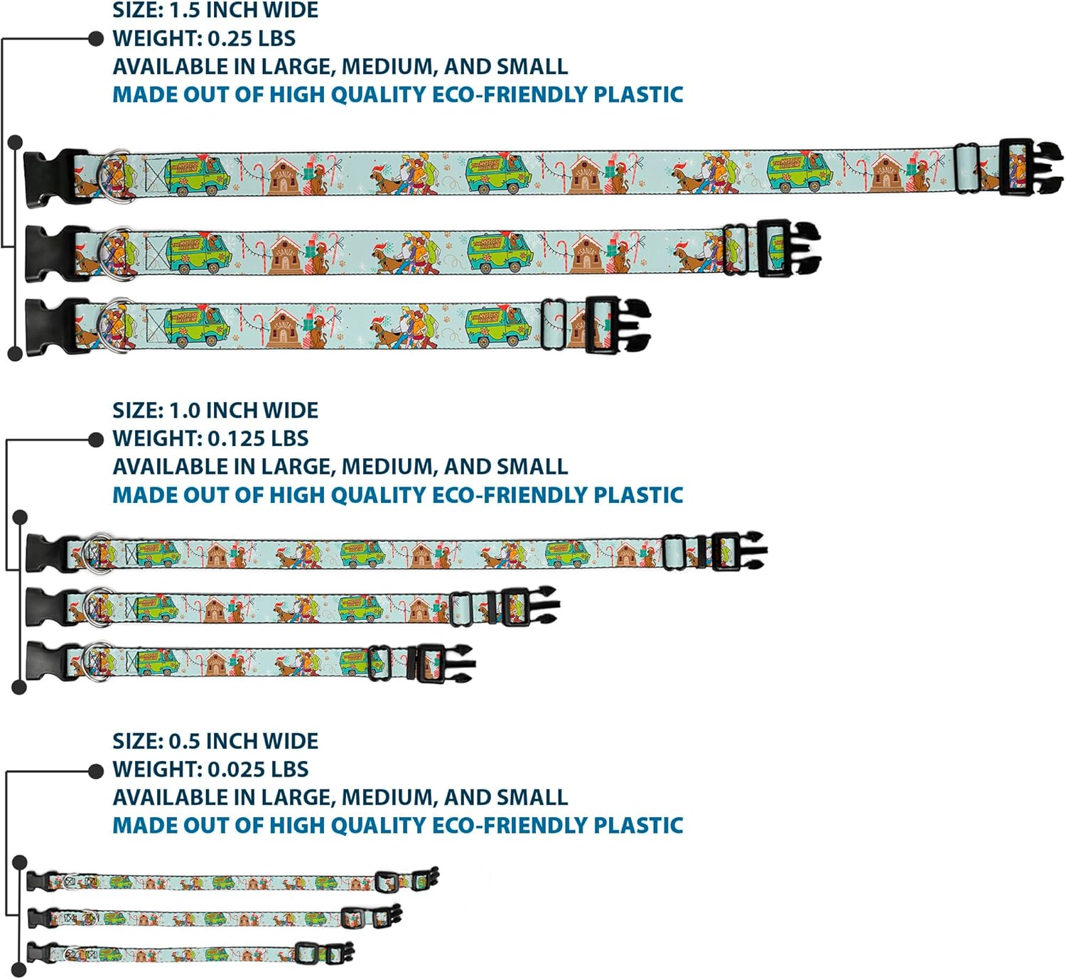 Scooby Doo Pet Collar, Dog Collar Plastic Buckle, Scooby Doo Holiday Scenes and Icons Baby Blue, 13 to 17 Inches 1.5 Inch Wide