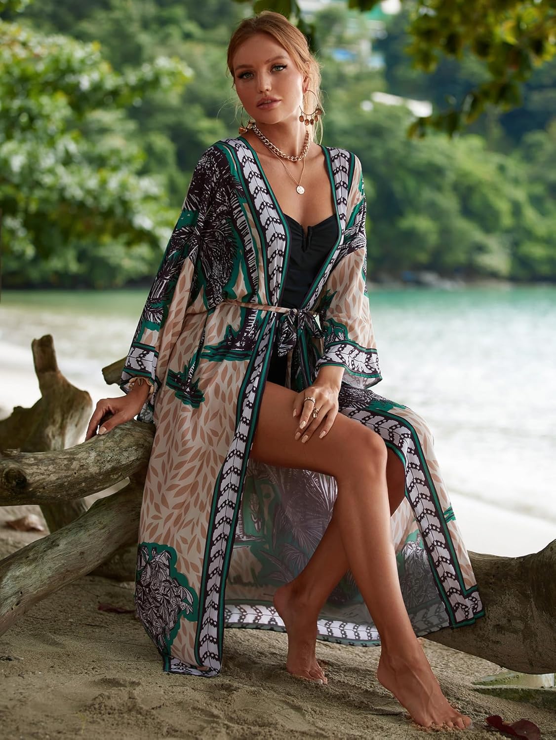 Women’s Kimono Cover Up Long Beach Dress Swimsuit Cover Ups Colorful Cardigan Lightweight Robe for Swimwear - Image 5