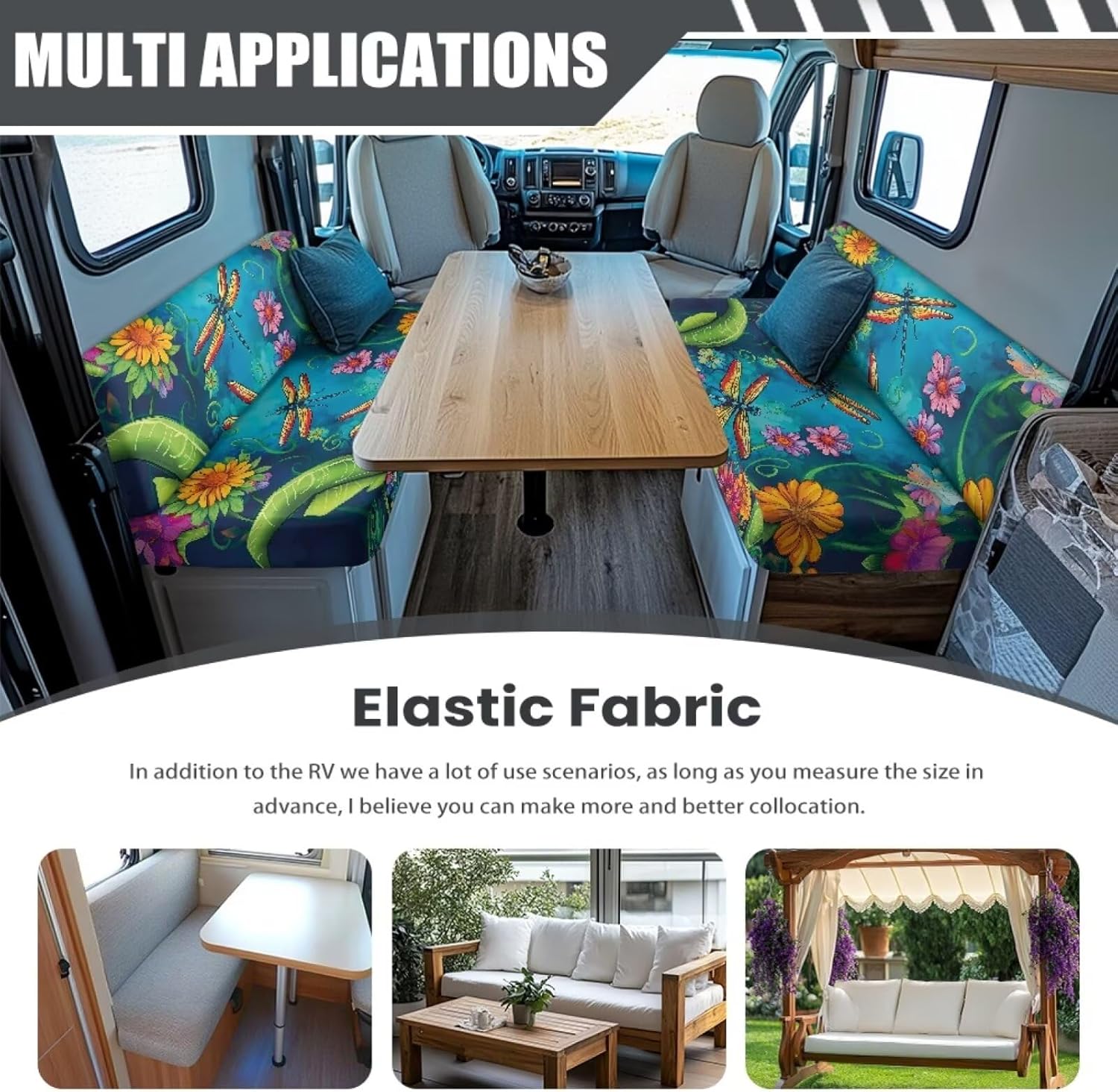 Flag Design Camper Accessories for Caravan Rv Sofa Seat Slipcovers Stretch Rv Dinette Cushion Covers Booth Seats Stretch Sofa Seat Slipcovers Rv Sofa Cover Two Piece Set