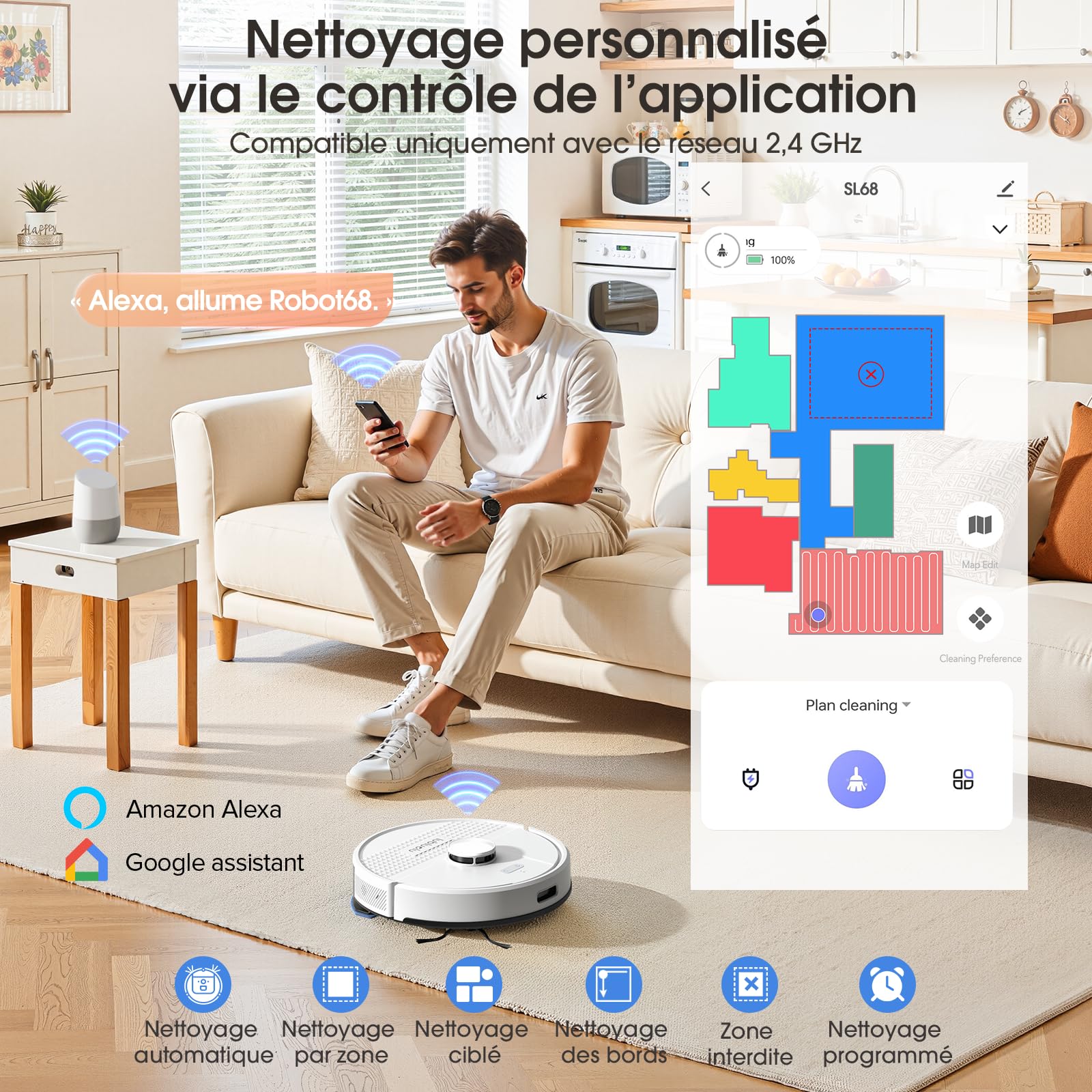 Lubluelu Robot Aspirateur Laveur 5000Pa 3 en 1, Aspirateur Robot Mise à Niveau, LiDAR Laser, 5 Carte Sauvegardable +24 Zones Interdites Modifiables, pour Poils d'animaux, Sols (Blanc)