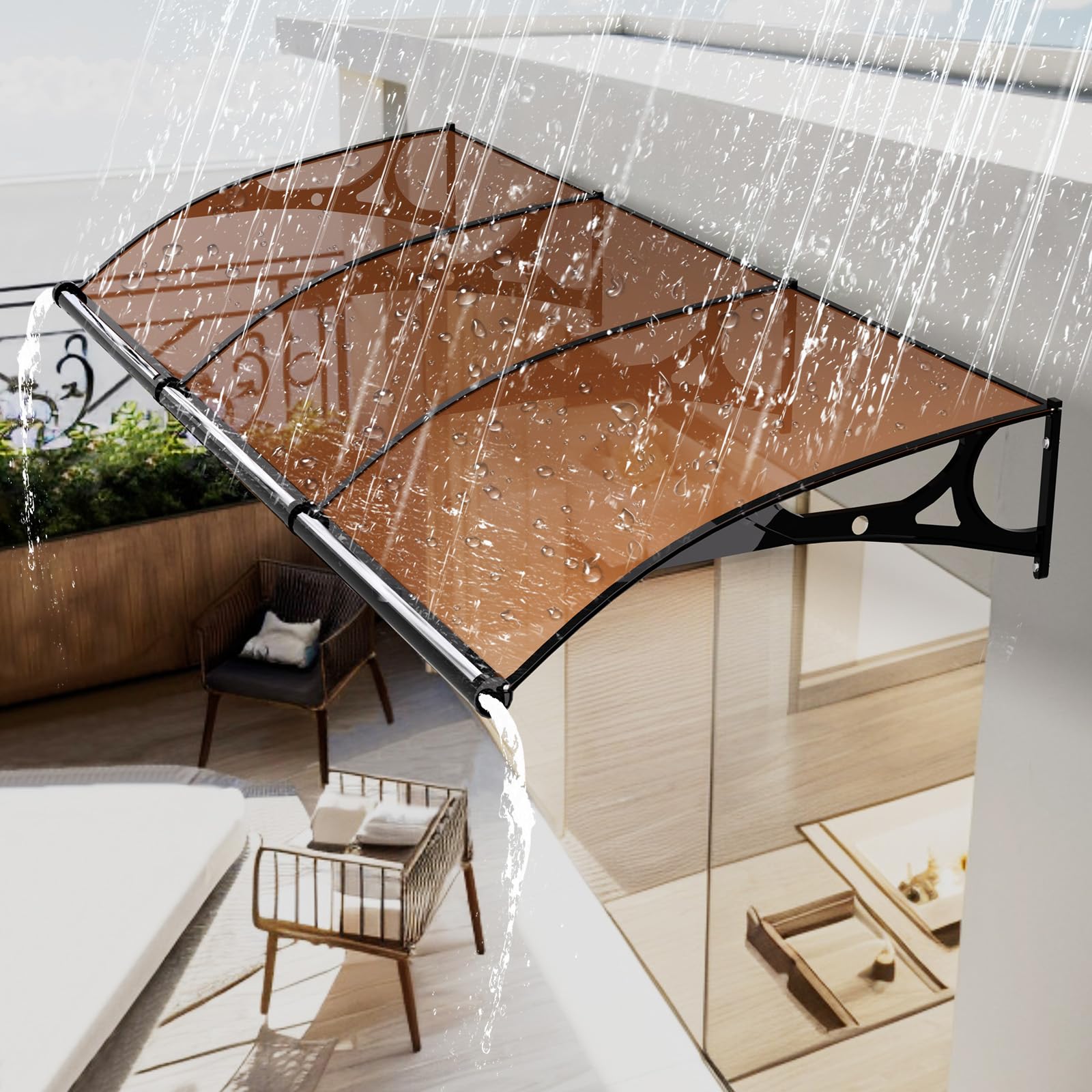 Toldo de policarbonato para puerta de ventana con soporte de aleación de aluminio, resistente, resistente a la lluvia y a la nieve, fácil instalación, duradero, fuerte rodamiento de carga para