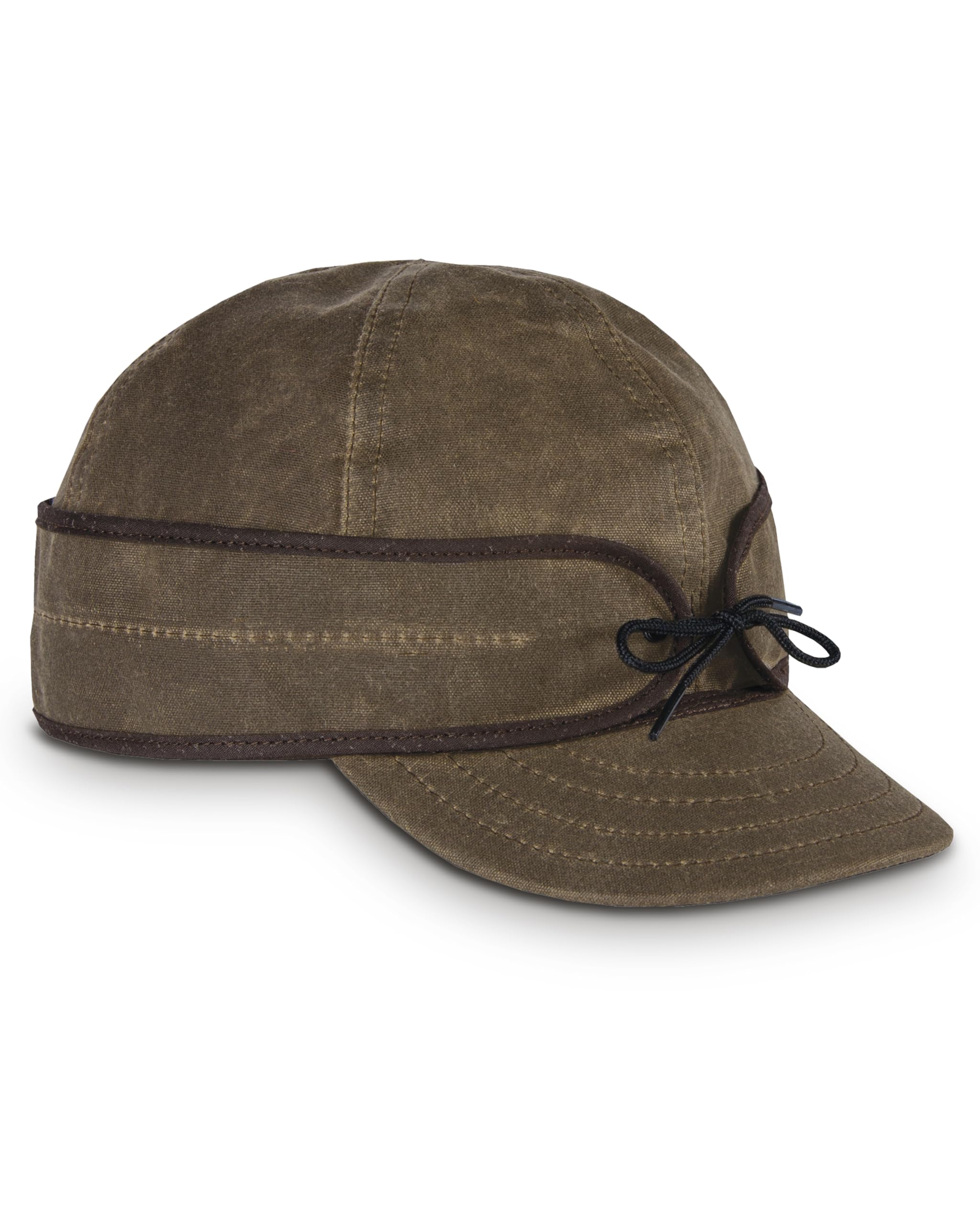 Stormy Kromer The Waxed Cotton Cap, Water-Resistant, 100% Cotton Duck, Pulldown Earband, Washable Wax for Outdoor Adventures, Dark Oak, 7.75