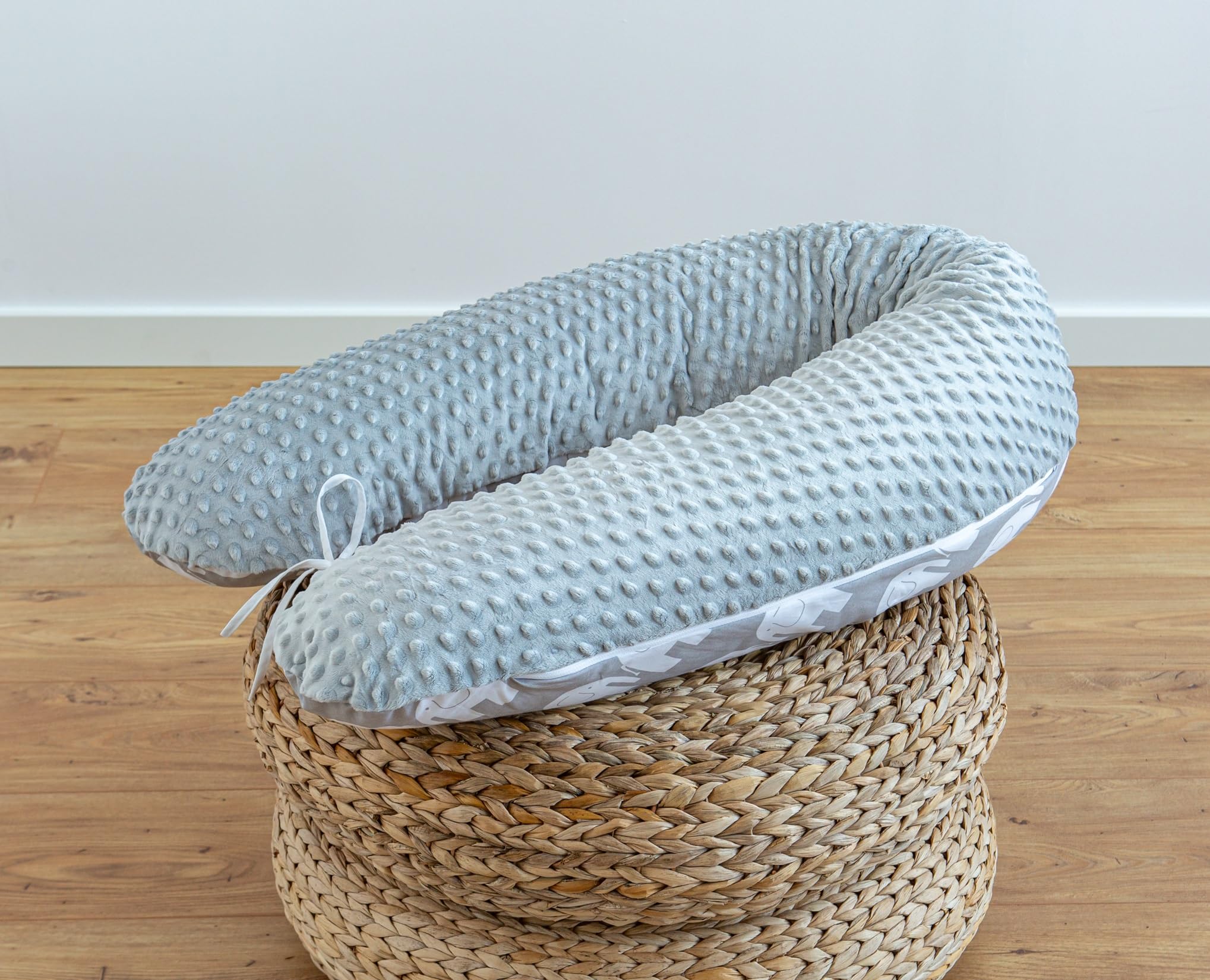 LOOLAY Coussin de Grossesse – Coussin d’Allaitement 190 cm – Coussin latéral 100% Coton – avec Housse en Minky Amovible – Coussin Ergonomique pour Dormir Pendant la Grossesse (Éléphant/Minky Grau)